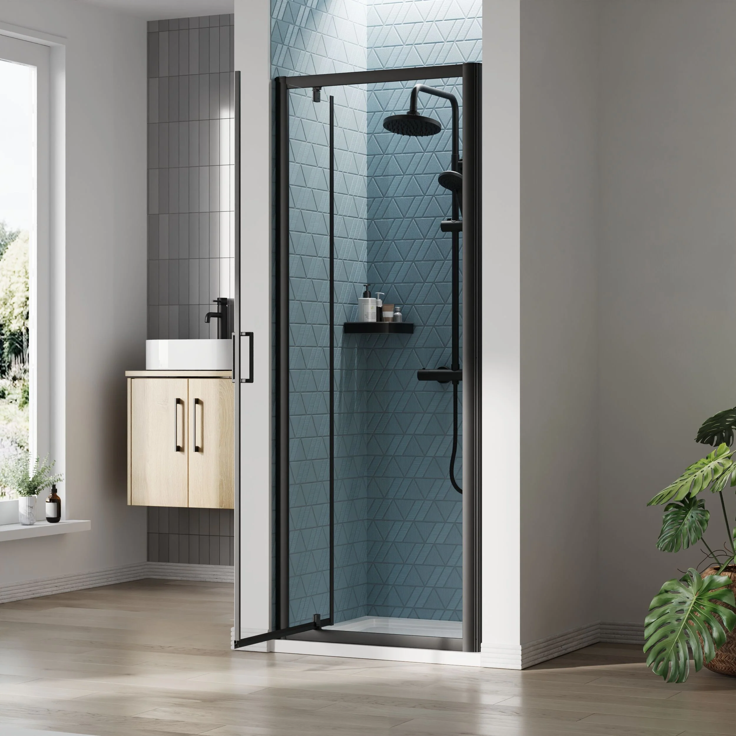 Almington 6mm Toughened Safety Glass Reversible Pivot Shower Door - H: 1900mm - Choice of Size and Profile Finish - Image 15