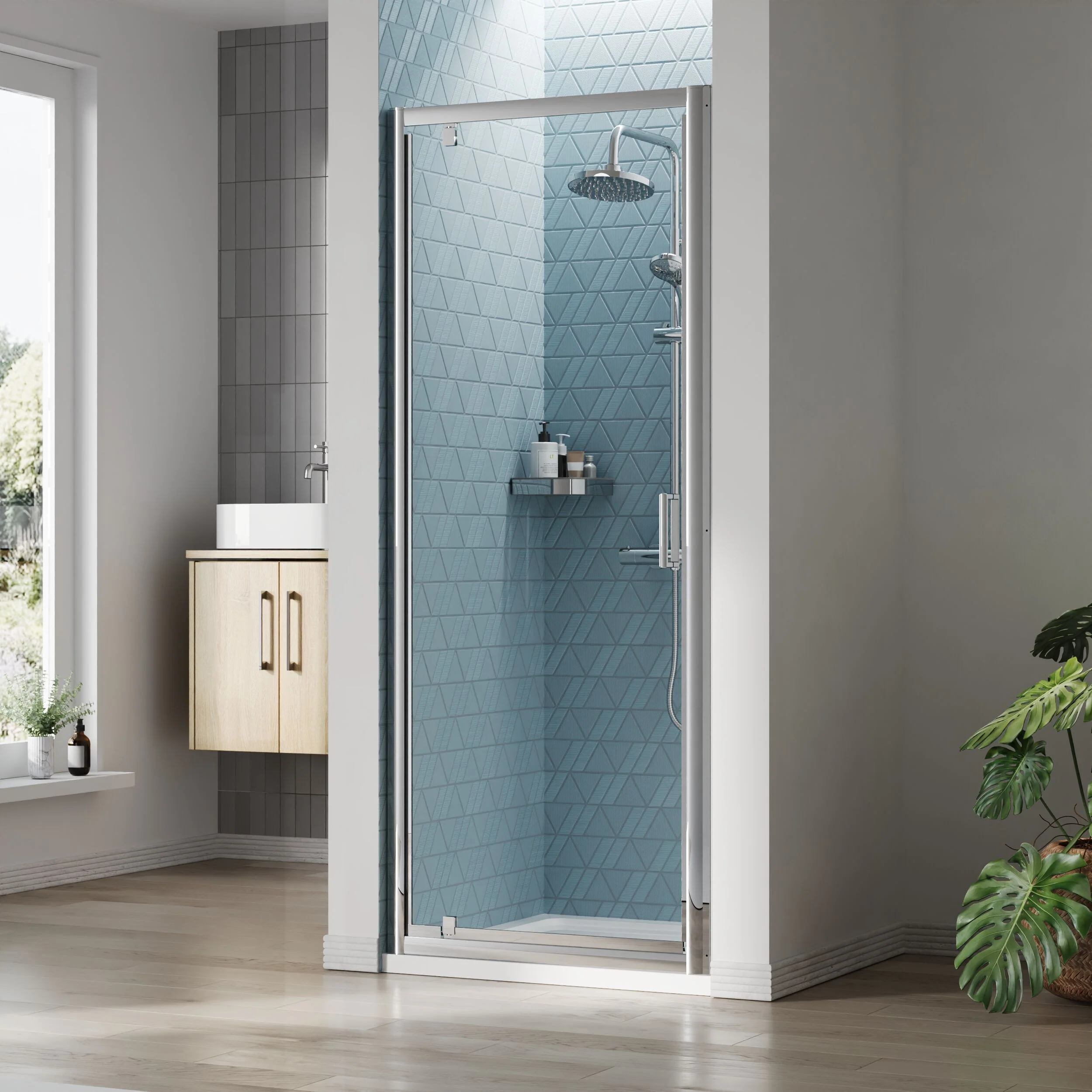 Almington 6mm Toughened Safety Glass Reversible Pivot Shower Door - H: 1900mm - Choice of Size and Profile Finish - Image 16
