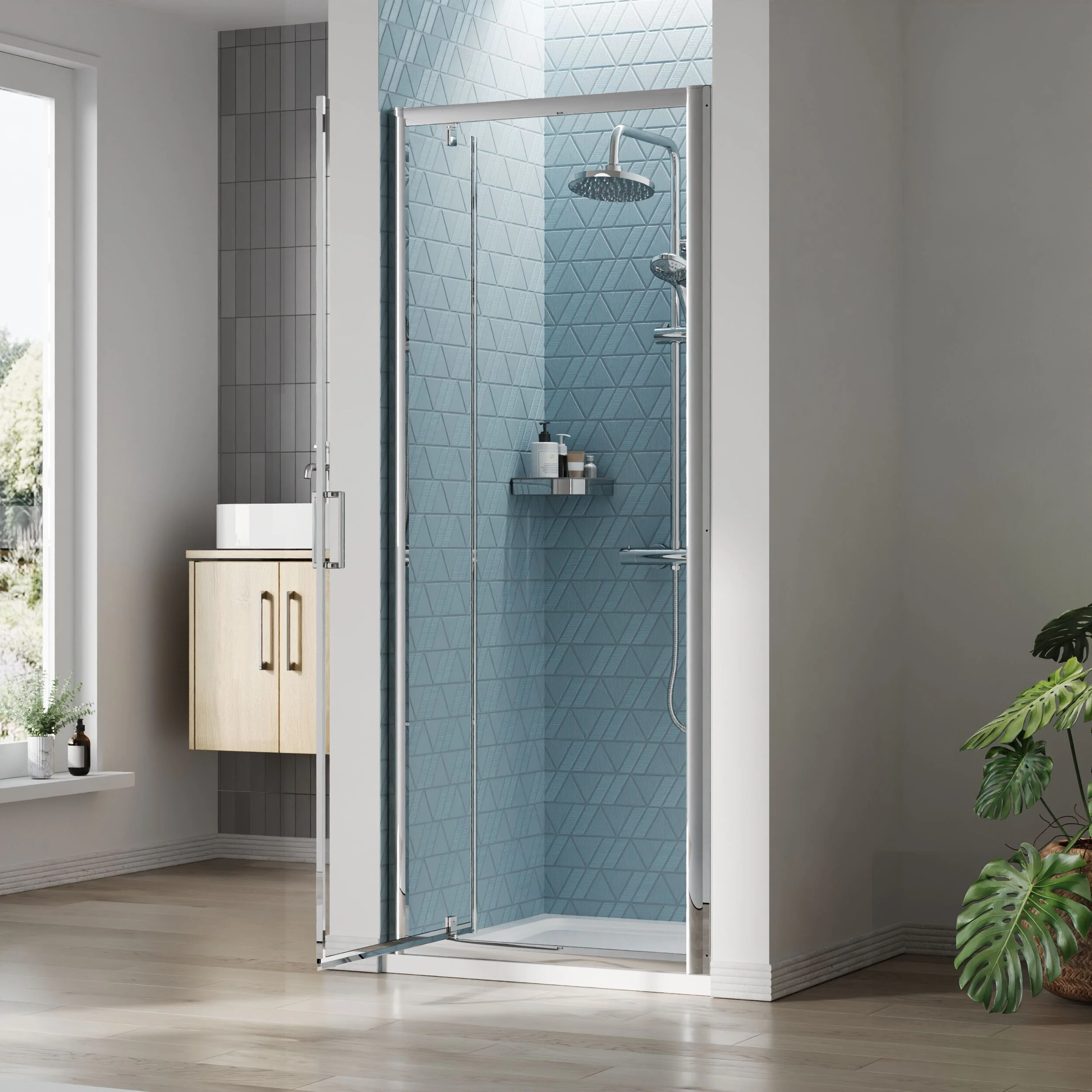 Almington 6mm Toughened Safety Glass Reversible Pivot Shower Door - H: 1900mm - Choice of Size and Profile Finish - Image 17