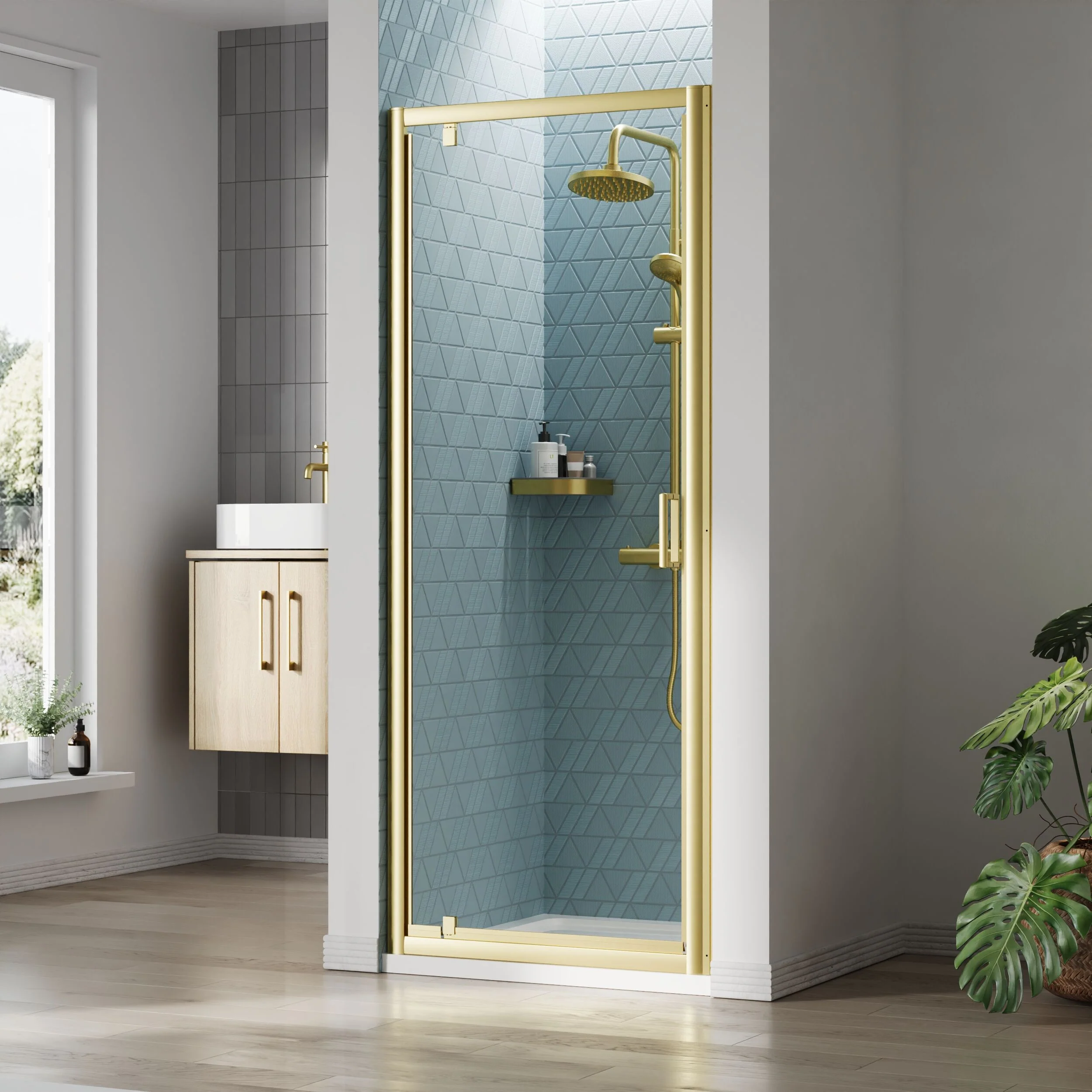 Almington 6mm Toughened Safety Glass Reversible Pivot Shower Door - H: 1900mm - Choice of Size and Profile Finish - Image 18