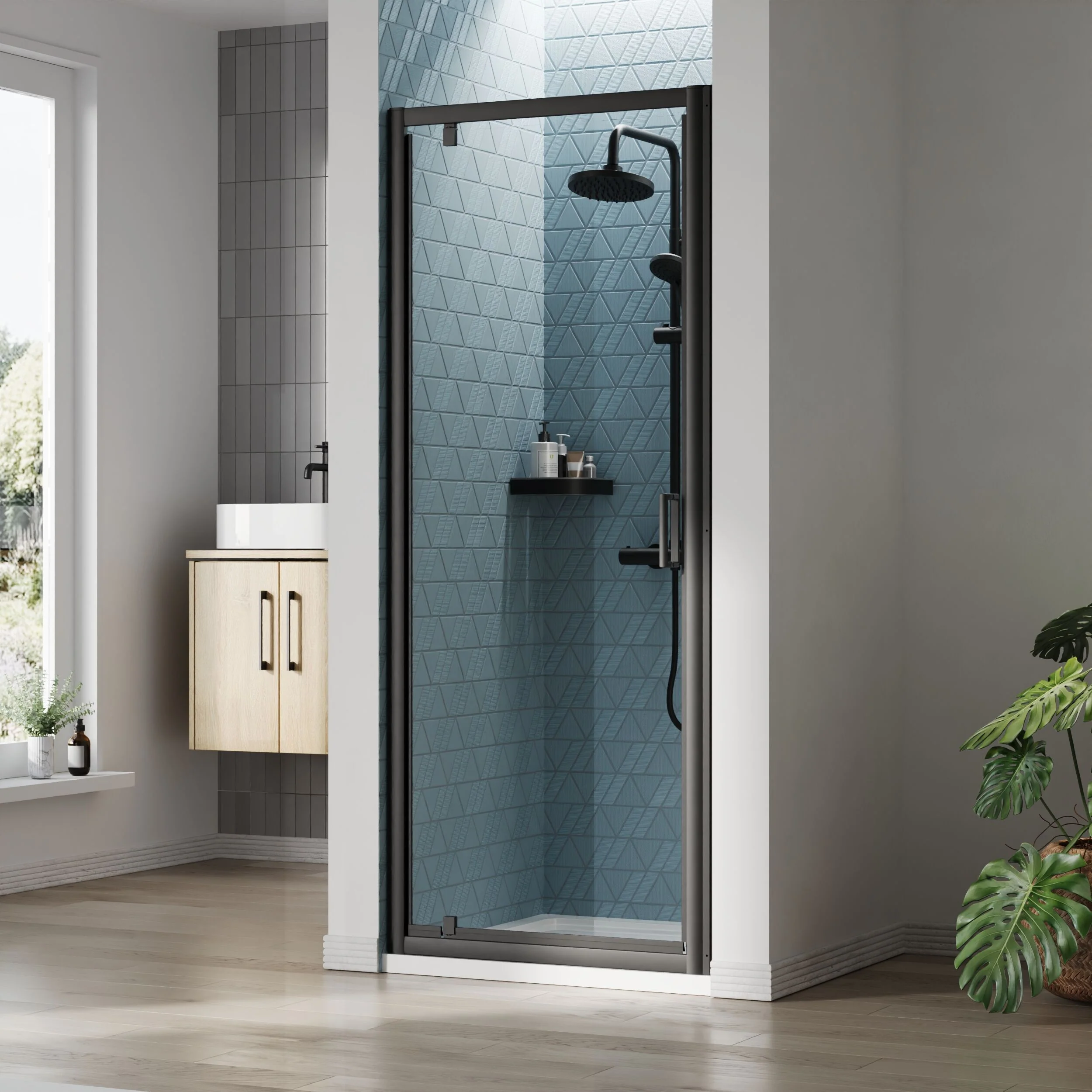 Almington 6mm Toughened Safety Glass Reversible Pivot Shower Door - H: 1900mm - Choice of Size and Profile Finish - Image 20