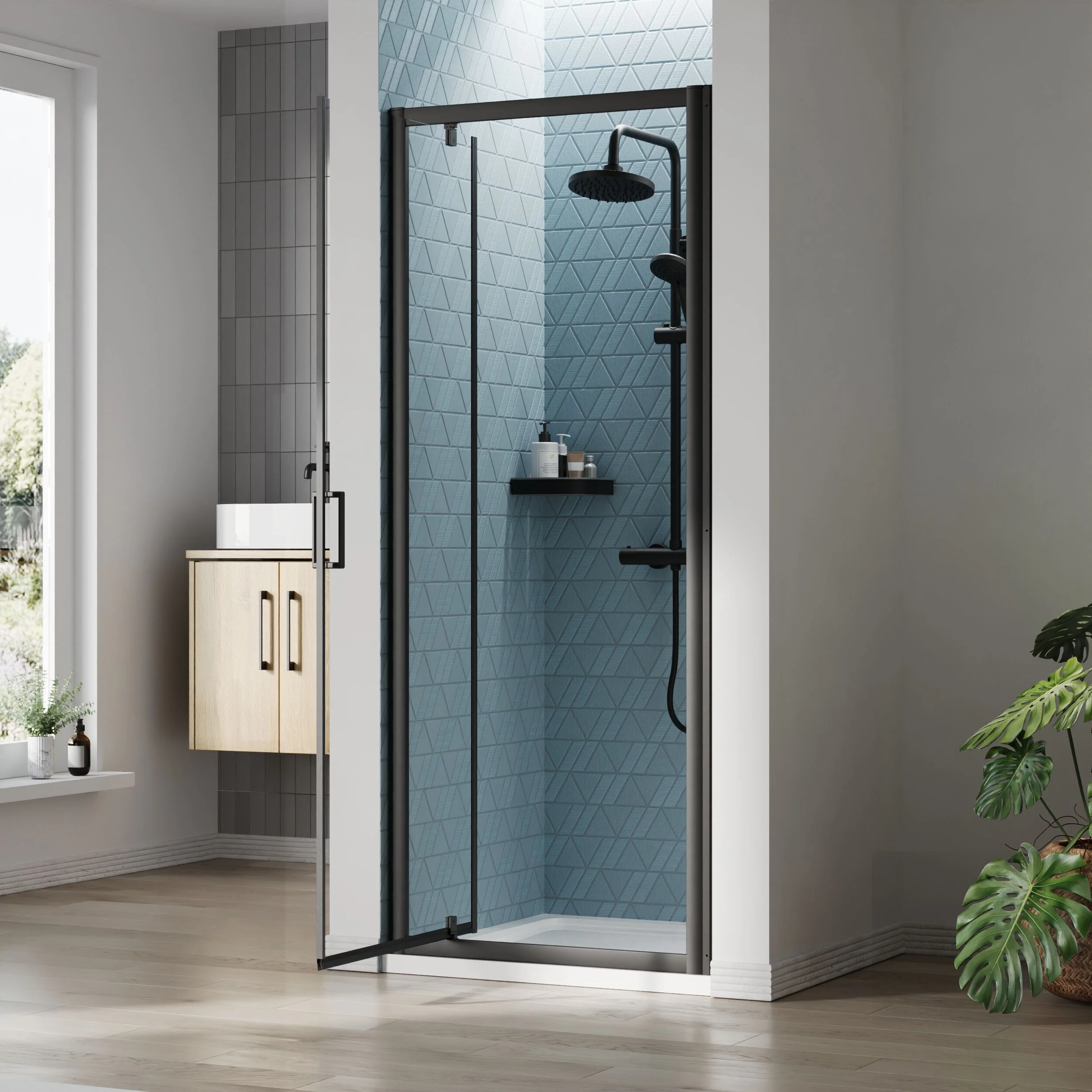 Almington 6mm Toughened Safety Glass Reversible Pivot Shower Door - H: 1900mm - Choice of Size and Profile Finish - Image 21