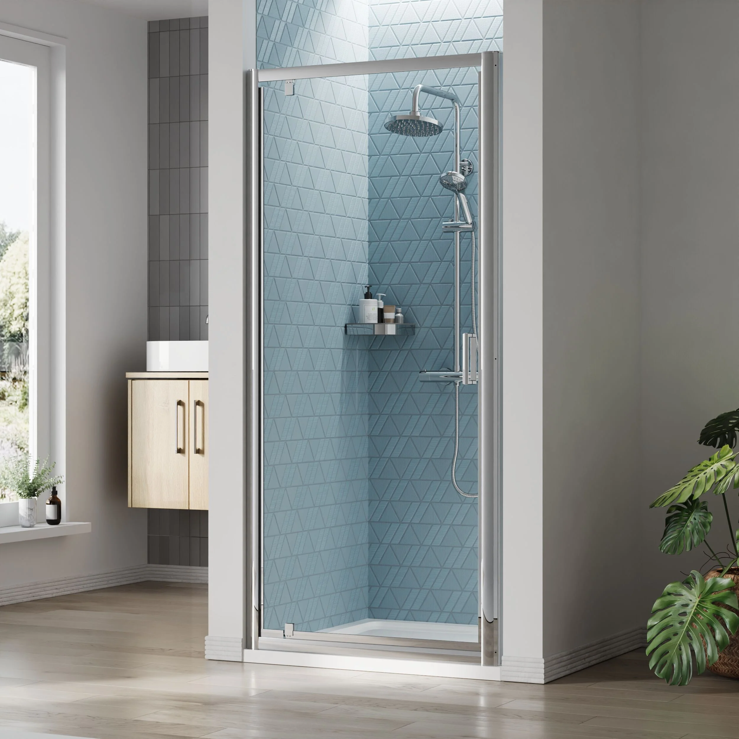 Almington 6mm Toughened Safety Glass Reversible Pivot Shower Door - H: 1900mm - Choice of Size and Profile Finish - Image 22