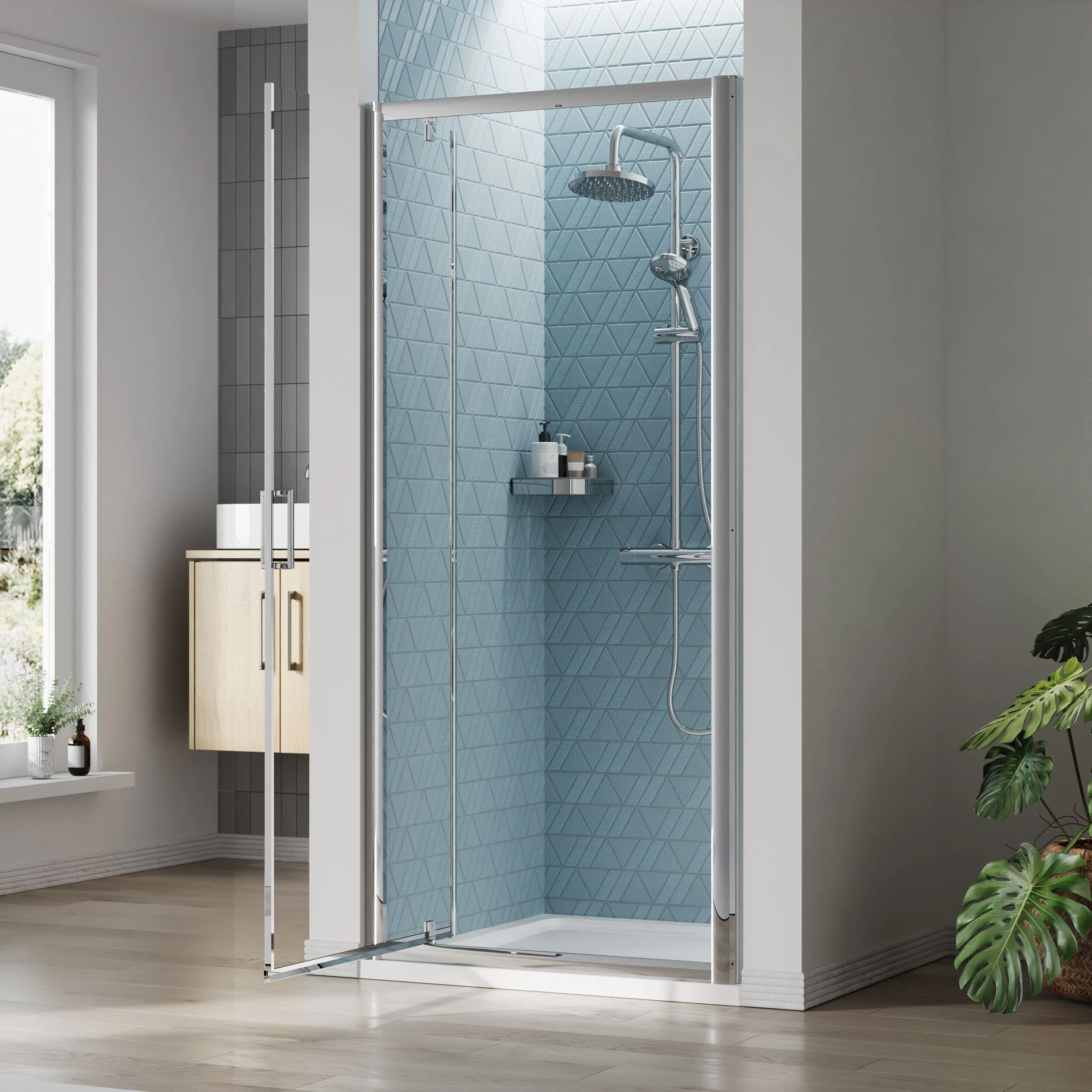 Almington 6mm Toughened Safety Glass Reversible Pivot Shower Door - H: 1900mm - Choice of Size and Profile Finish - Image 23