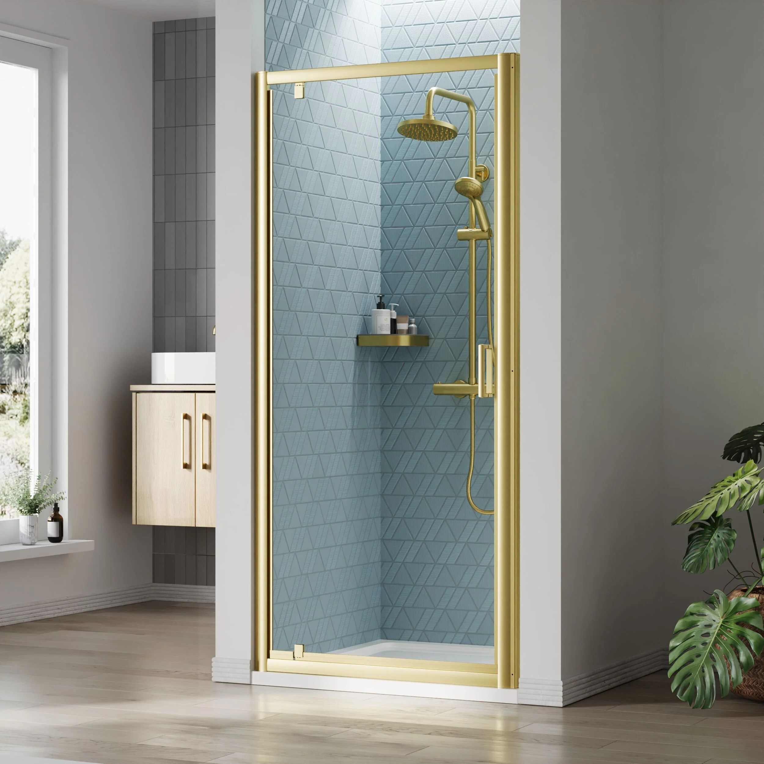 Almington 6mm Toughened Safety Glass Reversible Pivot Shower Door - H: 1900mm - Choice of Size and Profile Finish - Image 24