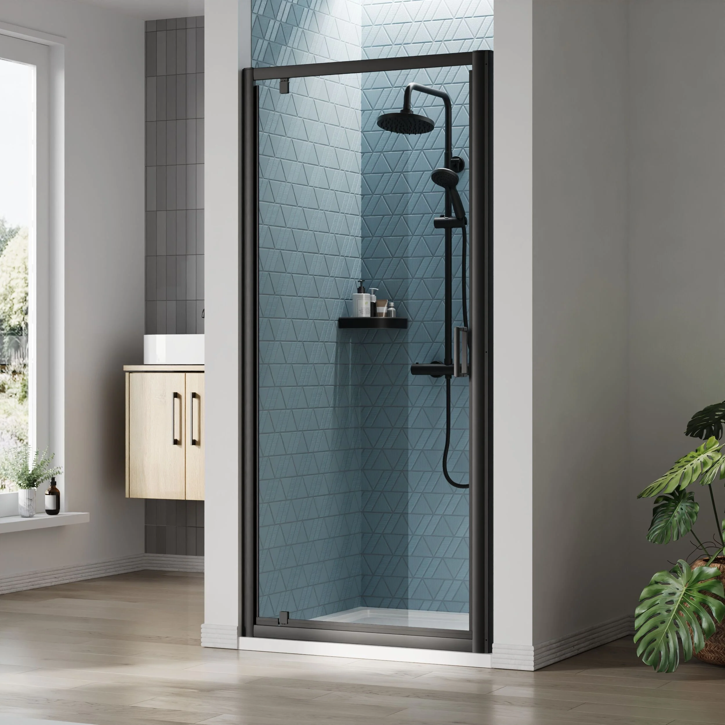 Almington 6mm Toughened Safety Glass Reversible Pivot Shower Door - H: 1900mm - Choice of Size and Profile Finish - Image 26