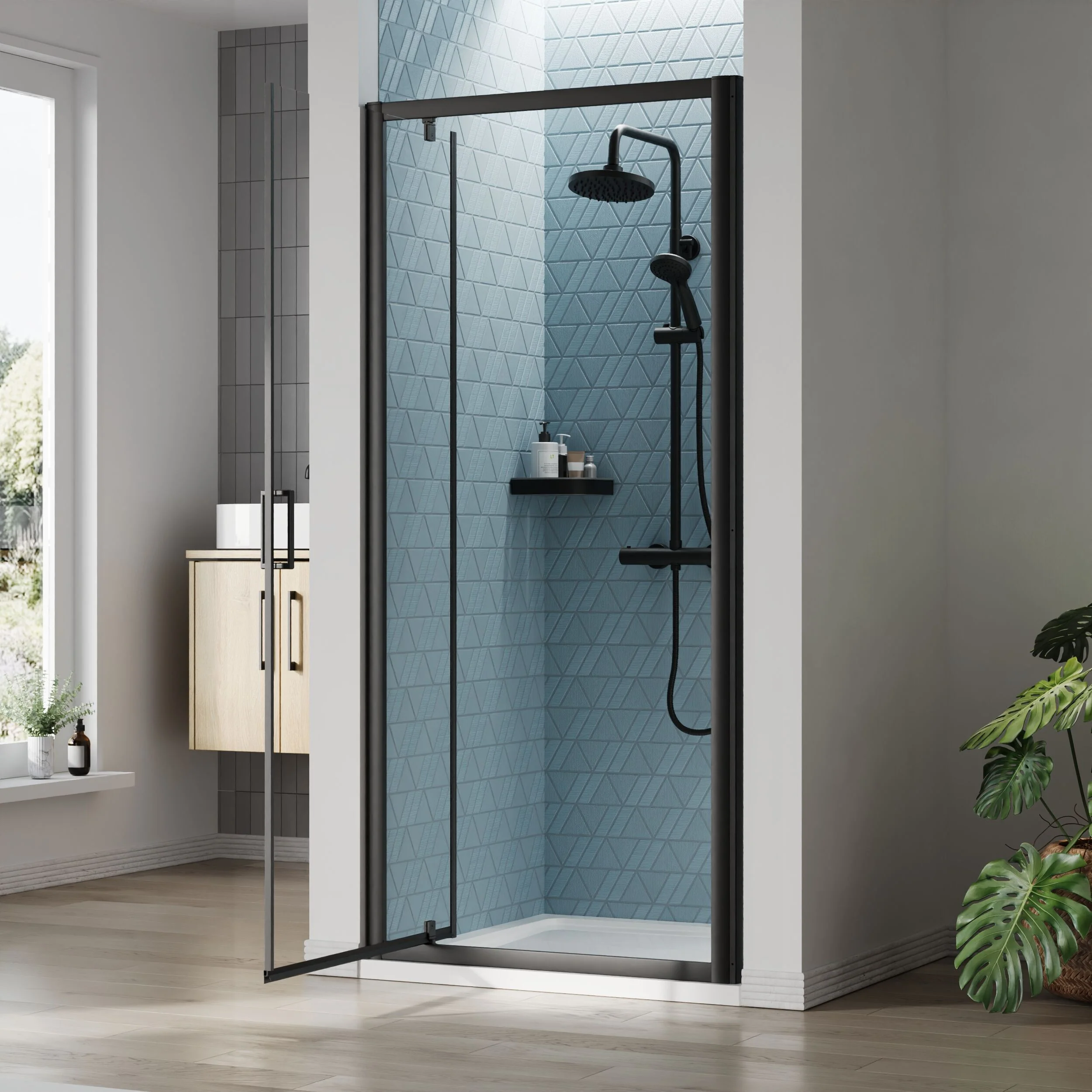 Almington 6mm Toughened Safety Glass Reversible Pivot Shower Door - H: 1900mm - Choice of Size and Profile Finish - Image 27