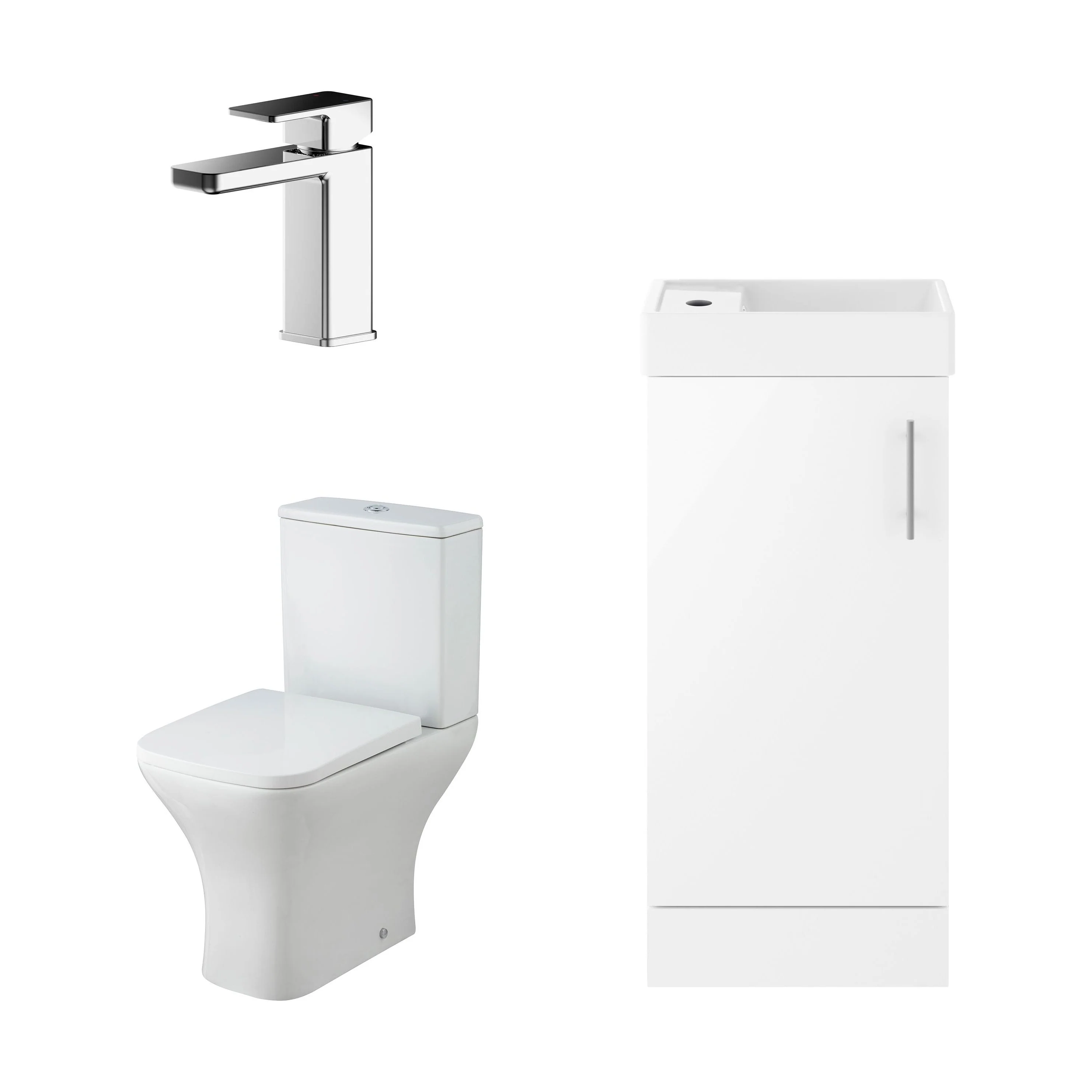 Freehay Floor Standing Cloakroom Set, Vanity Basin Unit, Toilet Pan, Cistern, Seat & Mini Basin Tap - Image 13