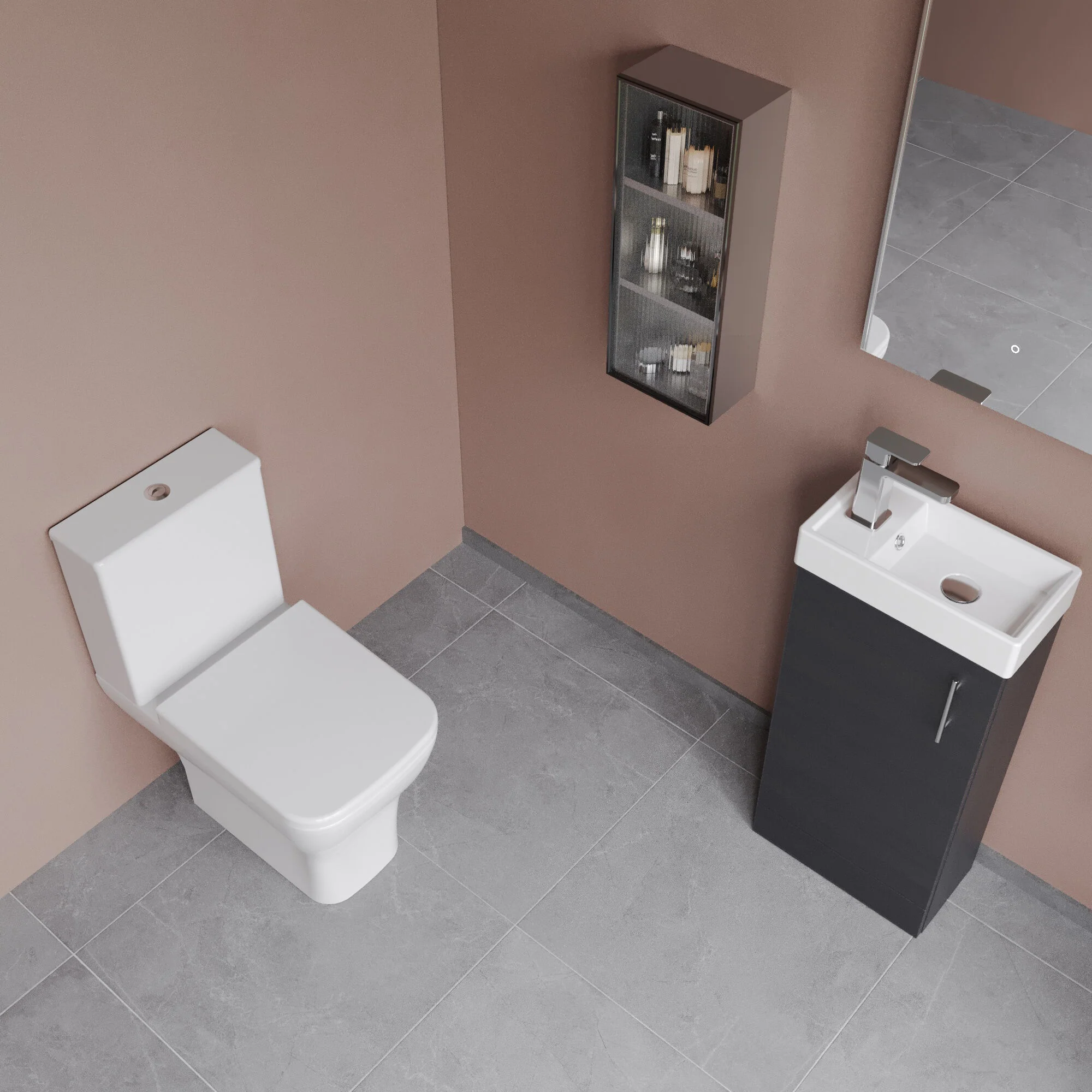 Freehay Floor Standing Cloakroom Set, Vanity Basin Unit, Toilet Pan, Cistern, Seat & Mini Basin Tap - Image 8