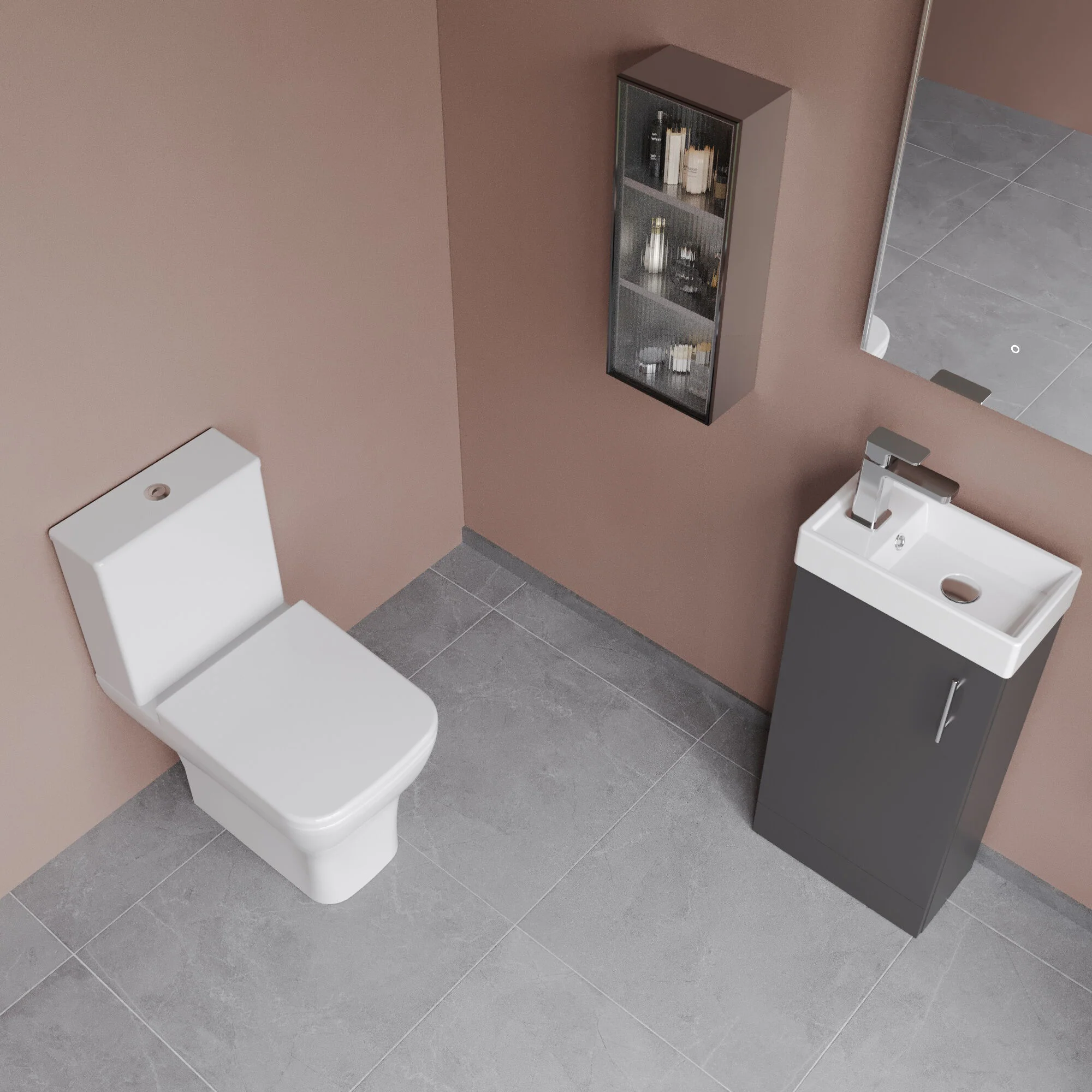 Freehay Floor Standing Cloakroom Set, Vanity Basin Unit, Toilet Pan, Cistern, Seat & Mini Basin Tap - Image 9