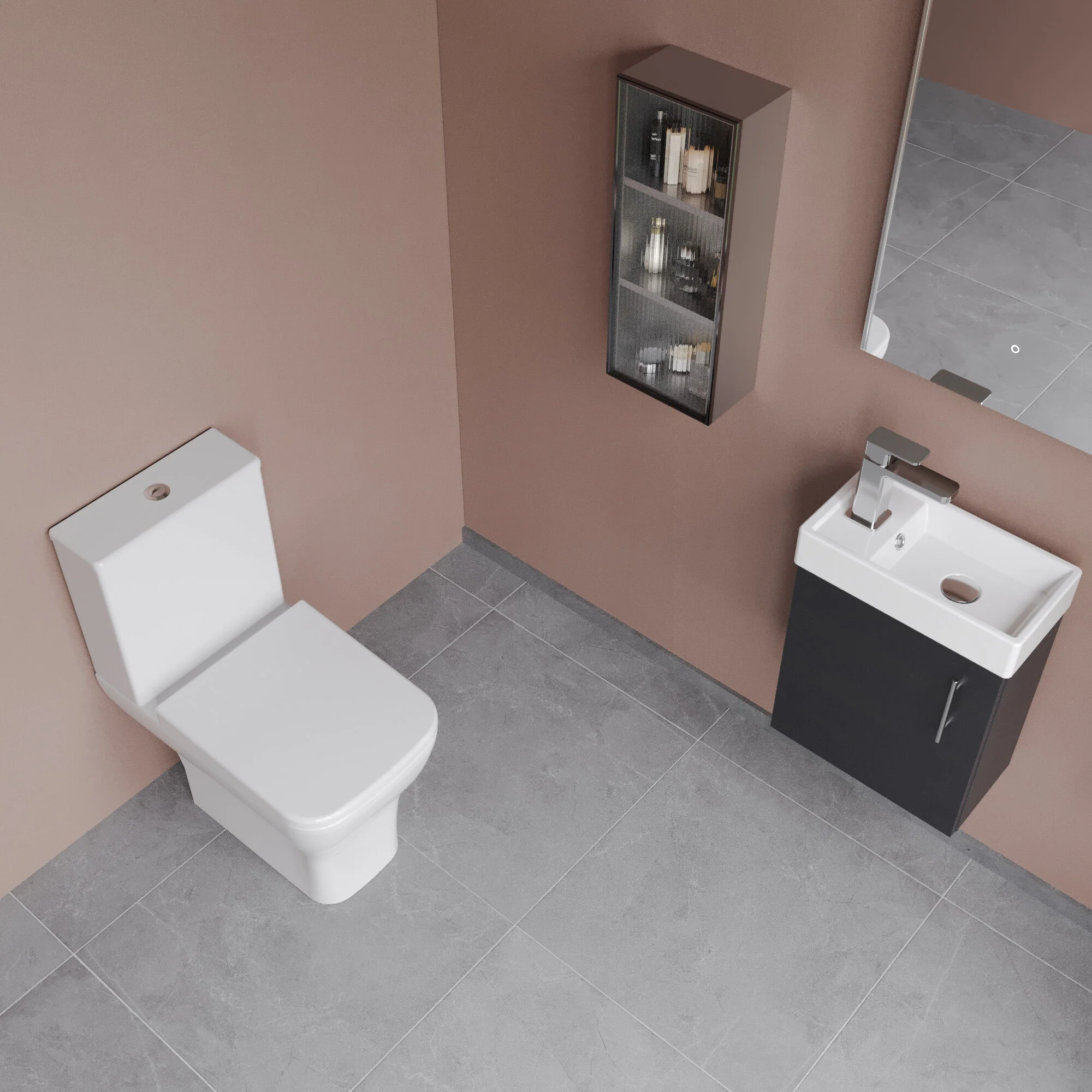 Freehay Wall Hung Cloakroom Set, Vanity Basin Unit, Toilet Pan, Cistern, Seat & Mini Basin Tap - Image 11