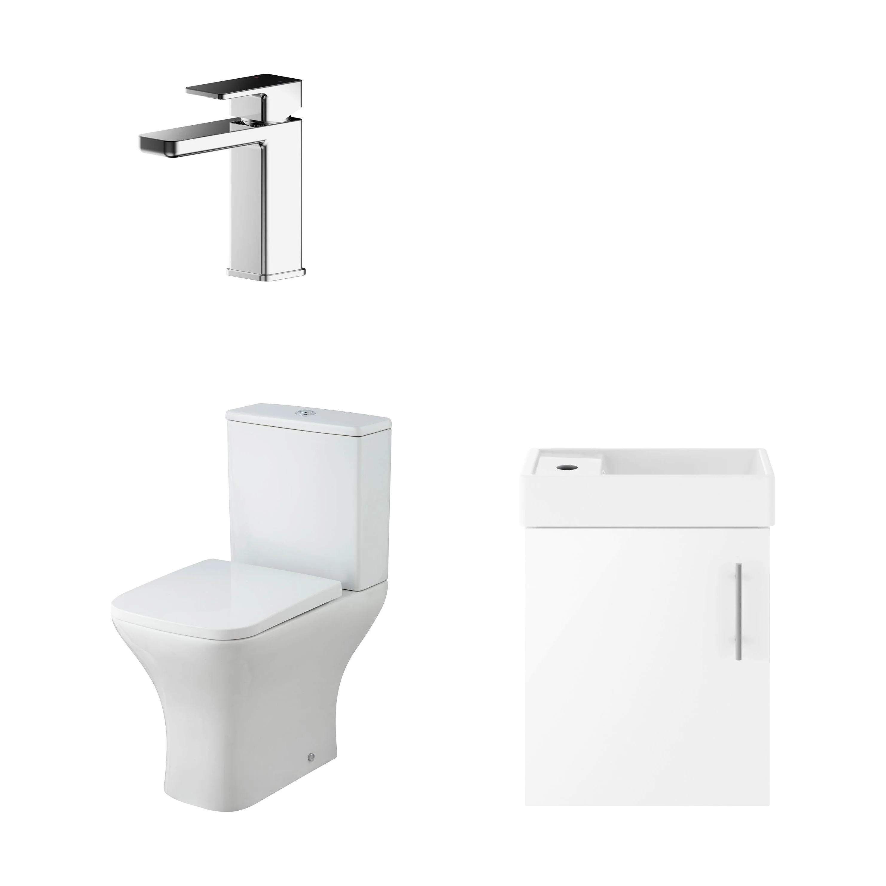 Freehay Wall Hung Cloakroom Set, Vanity Basin Unit, Toilet Pan, Cistern, Seat & Mini Basin Tap - Image 17
