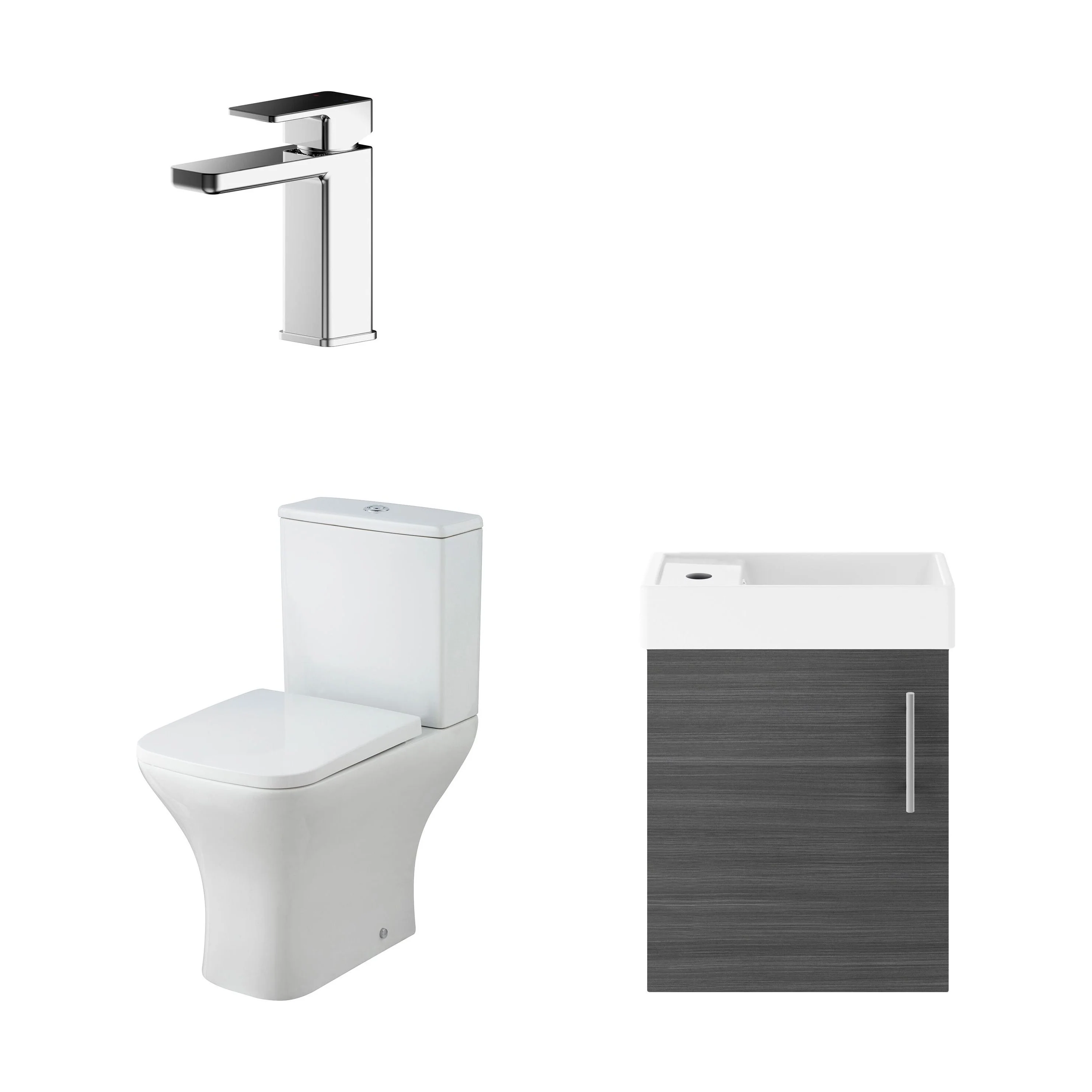 Freehay Wall Hung Cloakroom Set, Vanity Basin Unit, Toilet Pan, Cistern, Seat & Mini Basin Tap - Image 18