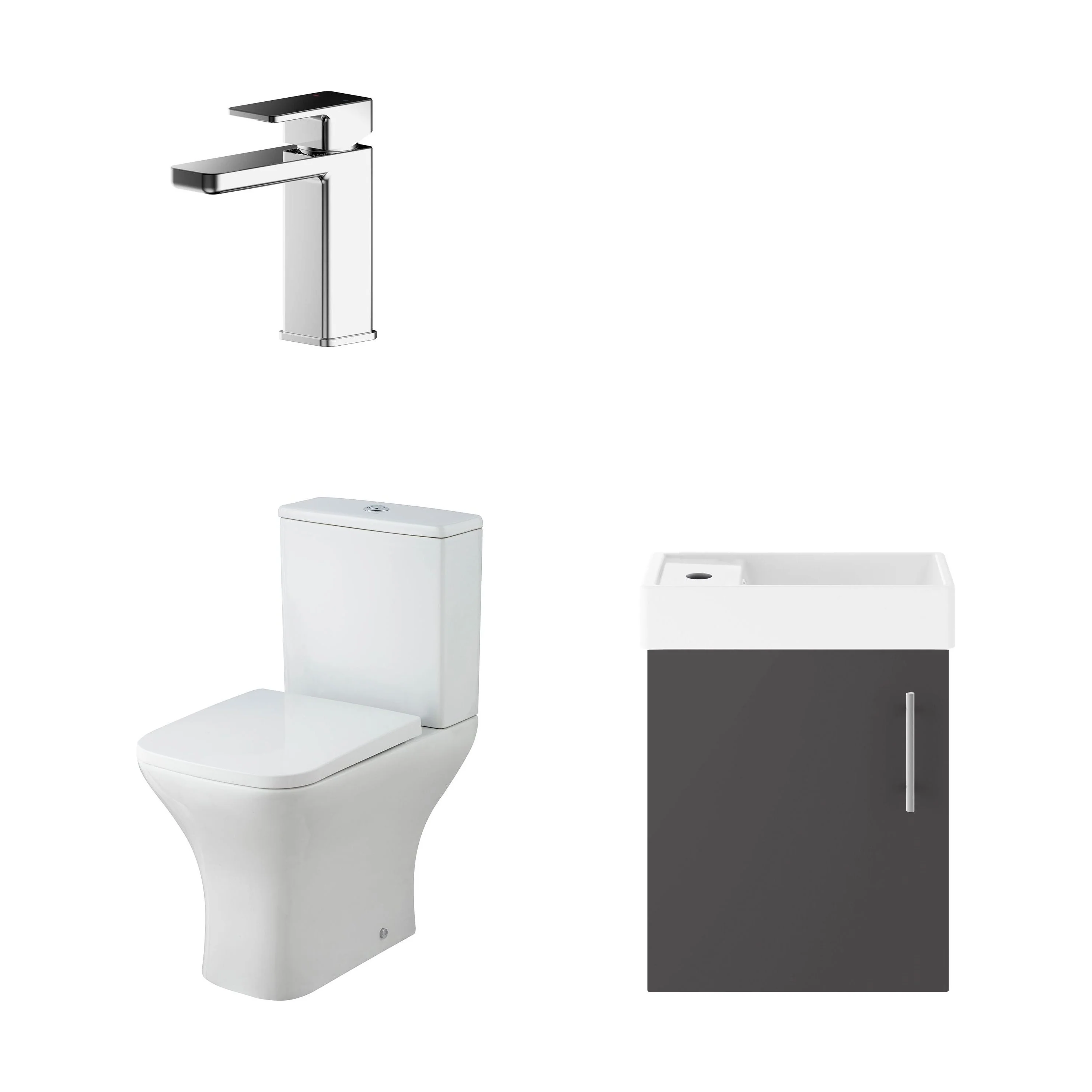 Freehay Wall Hung Cloakroom Set, Vanity Basin Unit, Toilet Pan, Cistern, Seat & Mini Basin Tap - Image 20