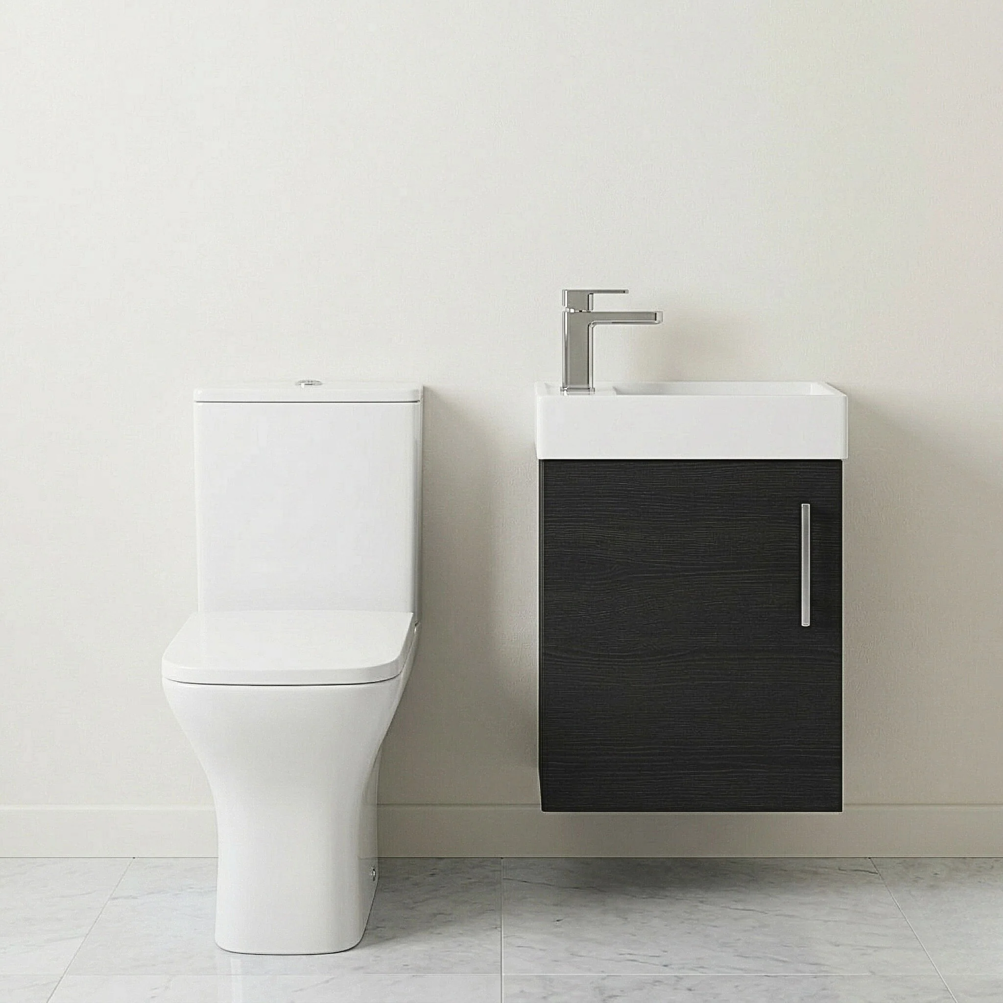 Freehay Wall Hung Cloakroom Set, Vanity Basin Unit, Toilet Pan, Cistern, Seat & Mini Basin Tap - Image 3