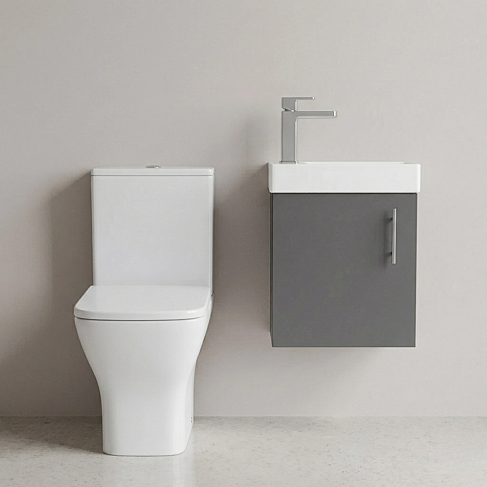 Freehay Wall Hung Cloakroom Set, Vanity Basin Unit, Toilet Pan, Cistern, Seat & Mini Basin Tap - Image 4