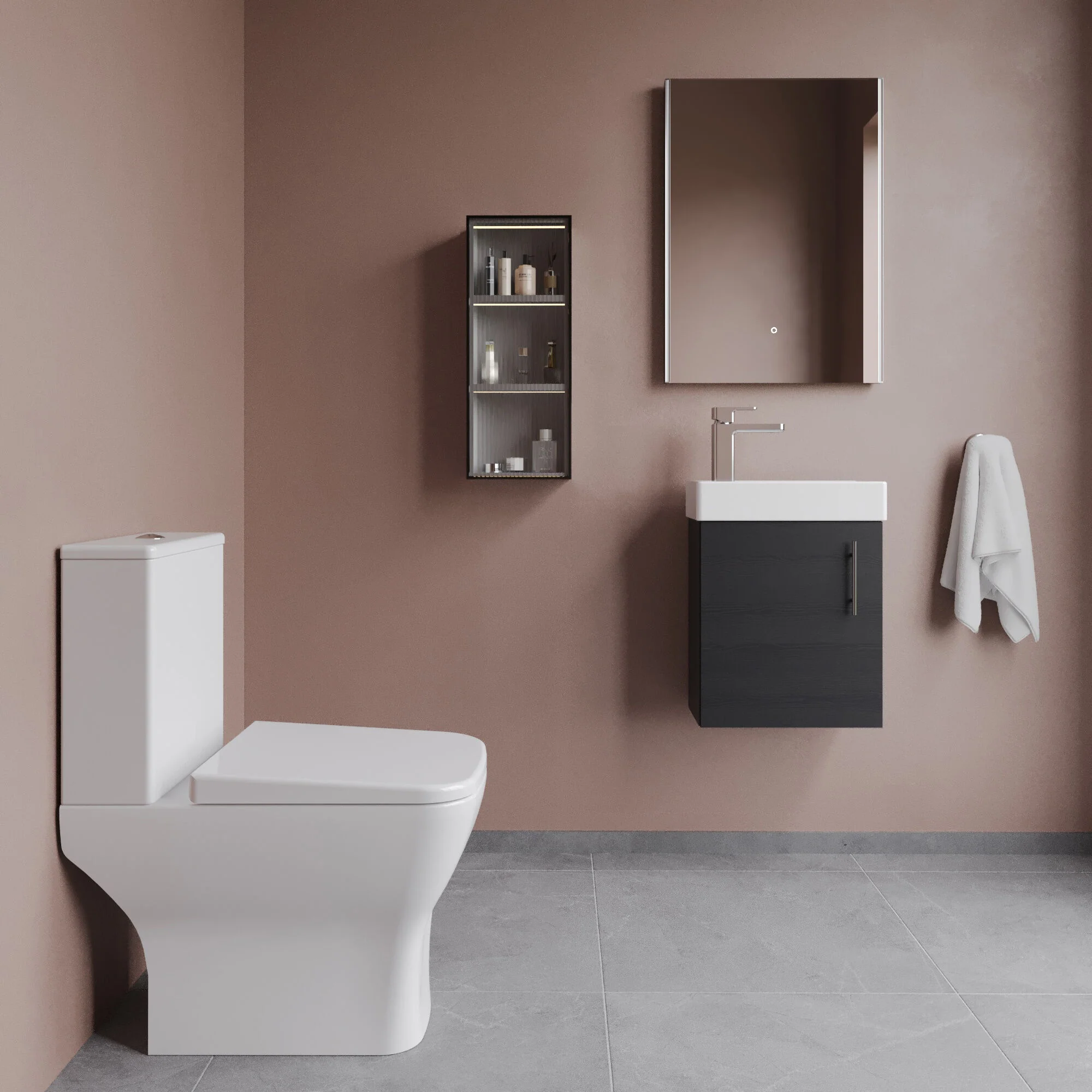Freehay Wall Hung Cloakroom Set, Vanity Basin Unit, Toilet Pan, Cistern, Seat & Mini Basin Tap - Image 7