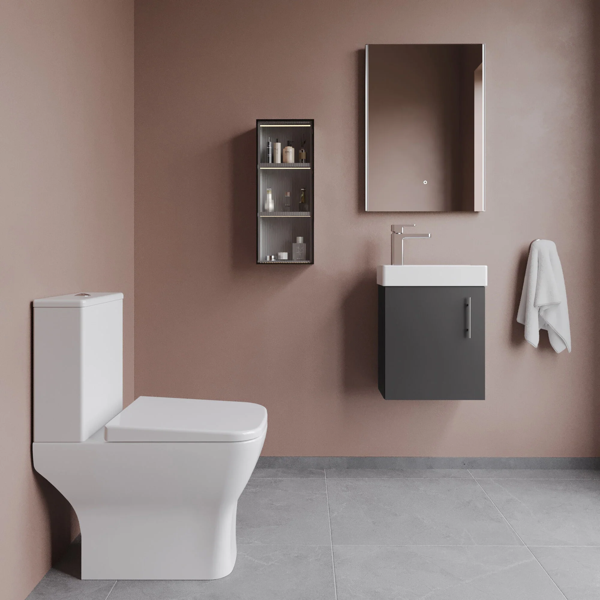 Freehay Wall Hung Cloakroom Set, Vanity Basin Unit, Toilet Pan, Cistern, Seat & Mini Basin Tap - Image 8