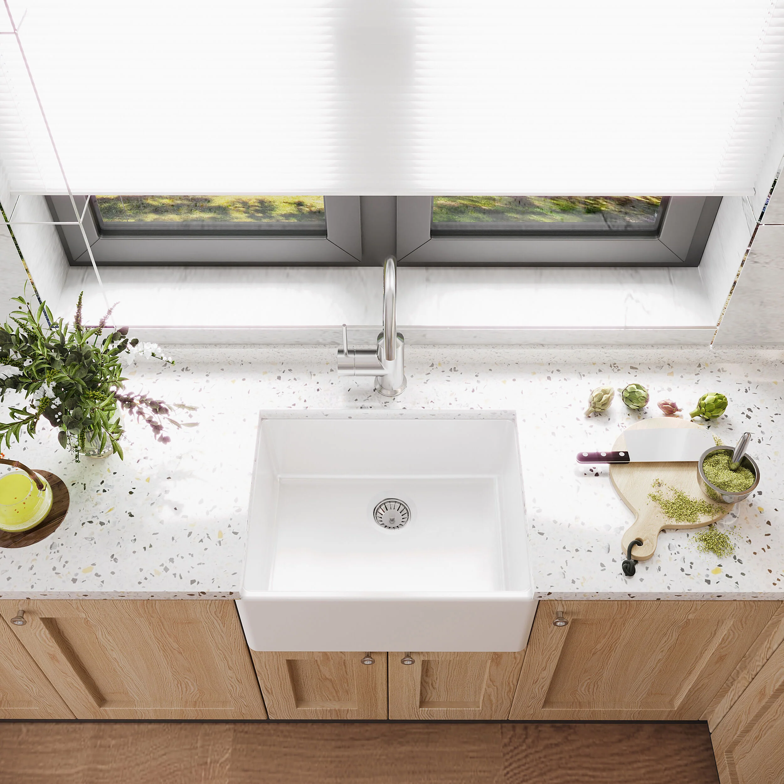 Single Bowl Fireclay Ceramic Butler Kitchen Sink - 595mm - Multiple Colours - Image 5