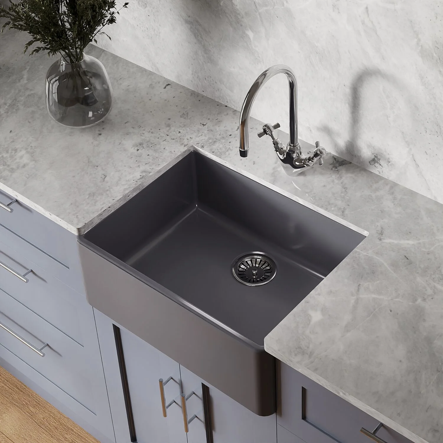 Single Bowl Fireclay Ceramic Butler Kitchen Sink - 595mm - Multiple Colours - Image 6