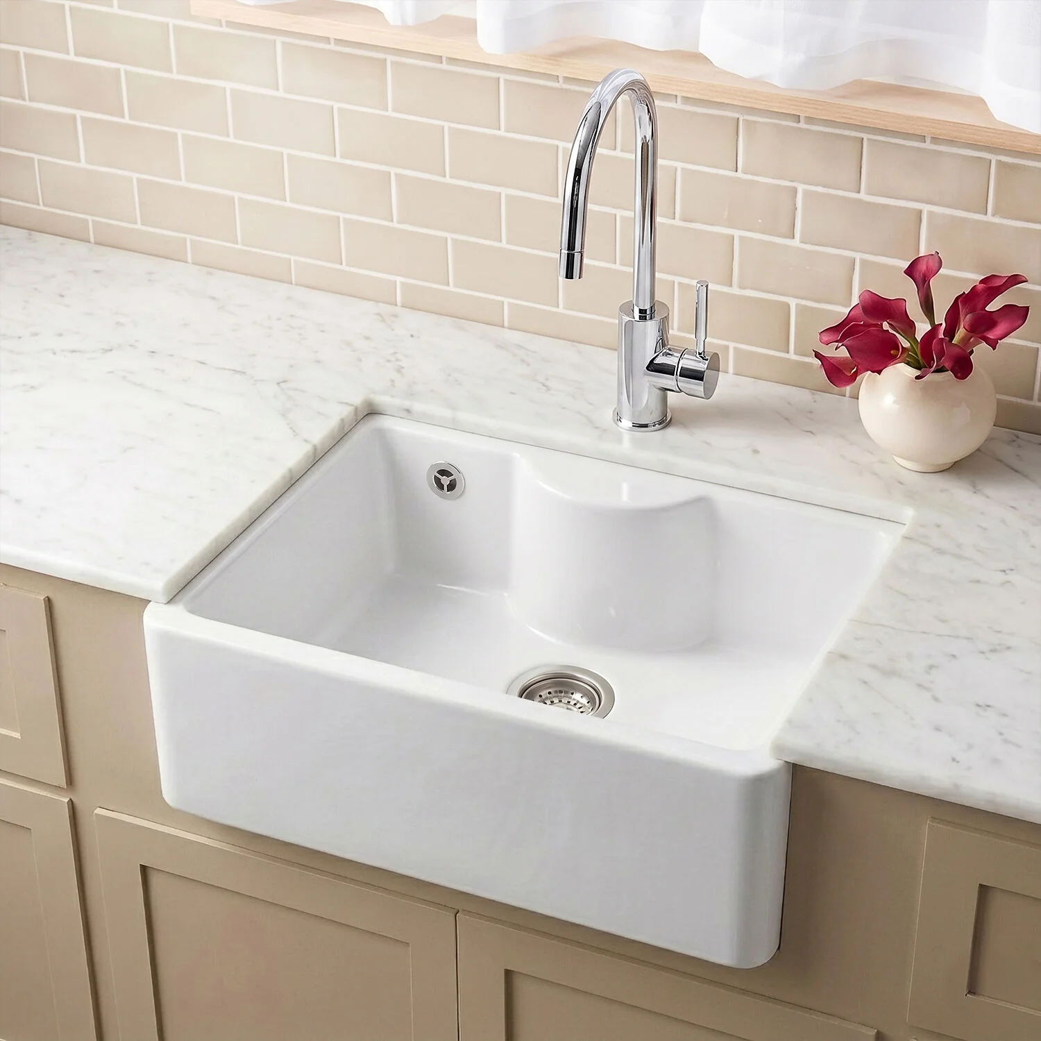 Single Bowl Fireclay Ceramic Butler Kitchen Sink - Variety of Sizes and Features Available - Image 2