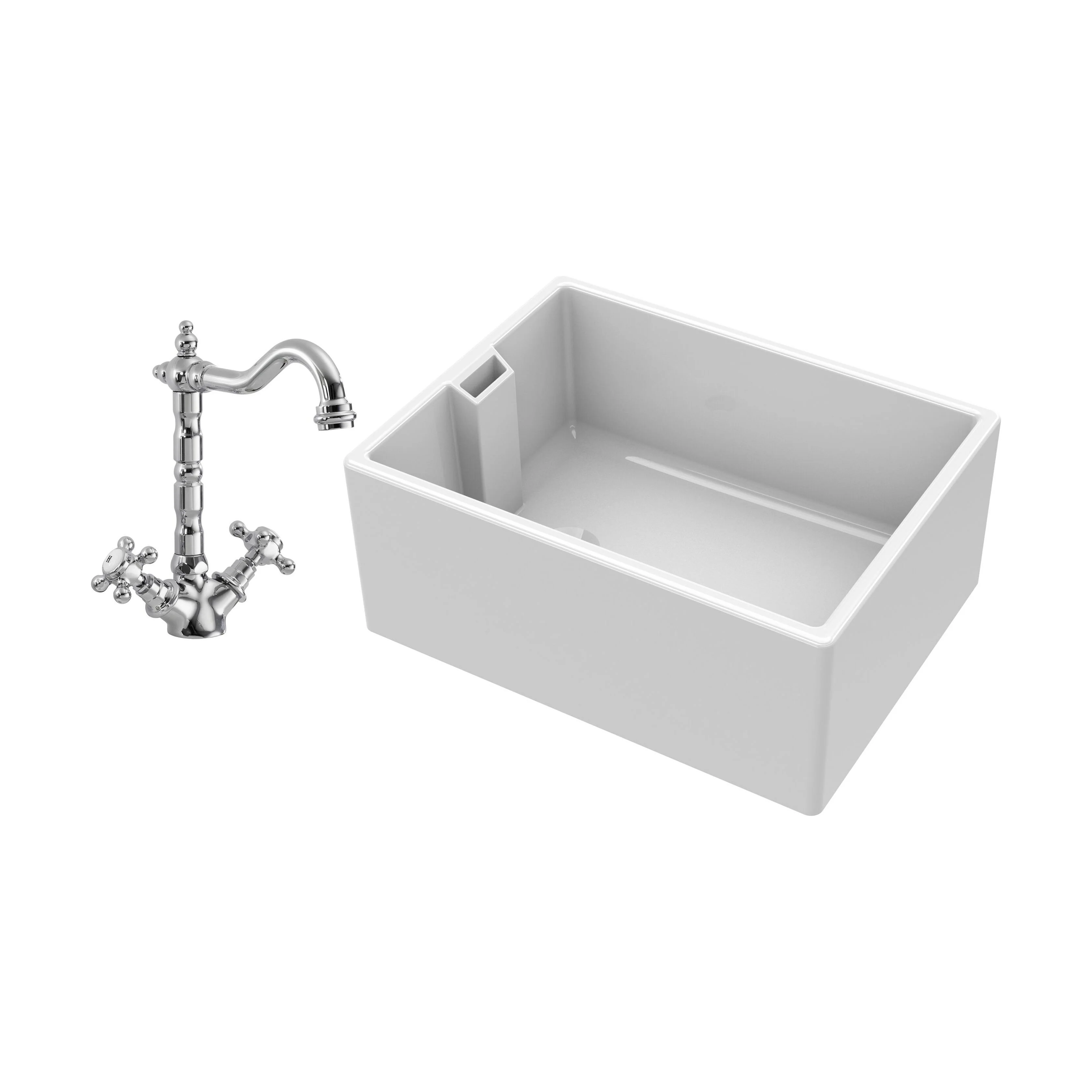 Traditional Single Bowl Fireclay Ceramic  Belfast Kitchen Sink & French Classic Mono Sink Mixer Tap