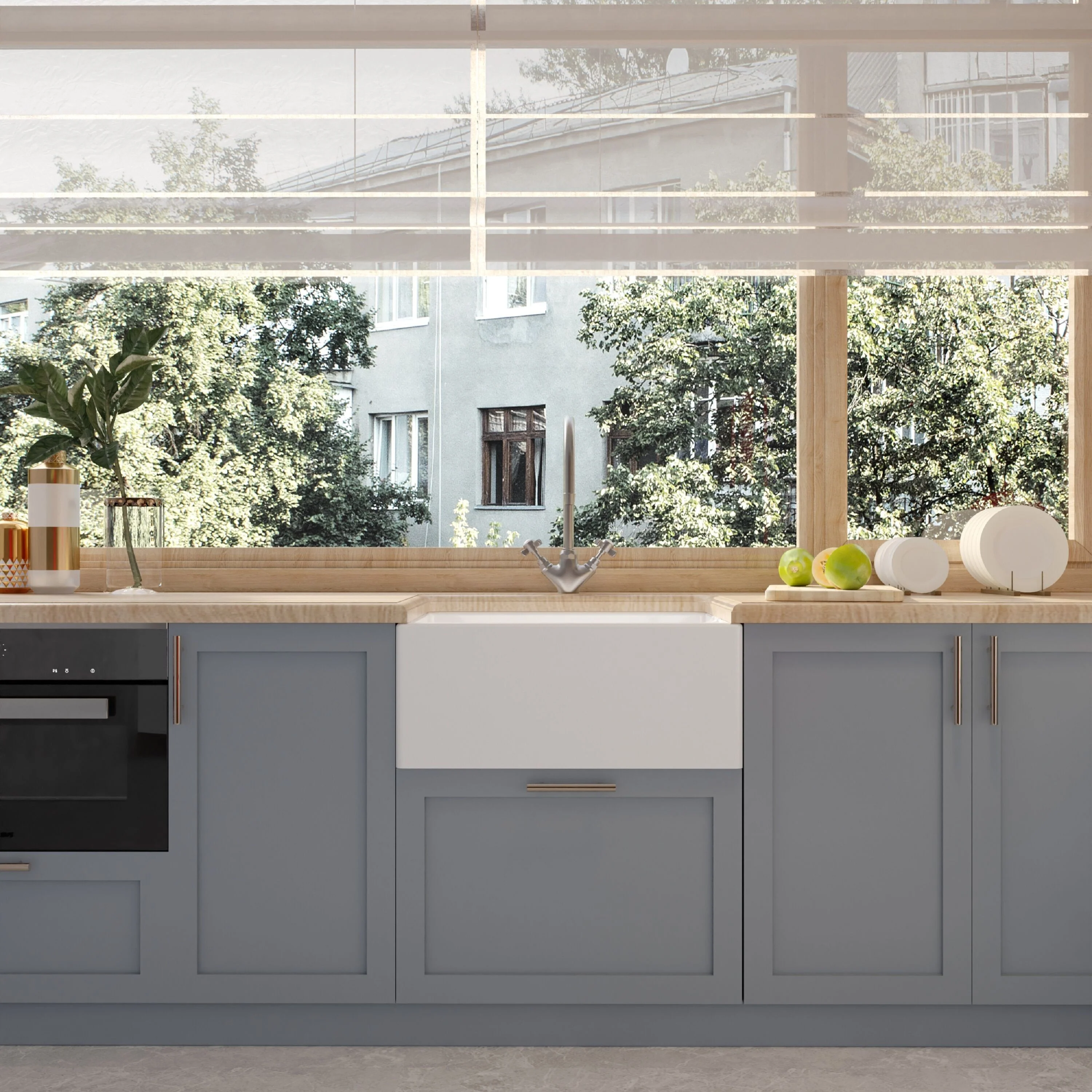 Traditional Single Bowl Fireclay Ceramic Belfast Sink with Mono Kitchen Sink Mixer Tap - Image 2