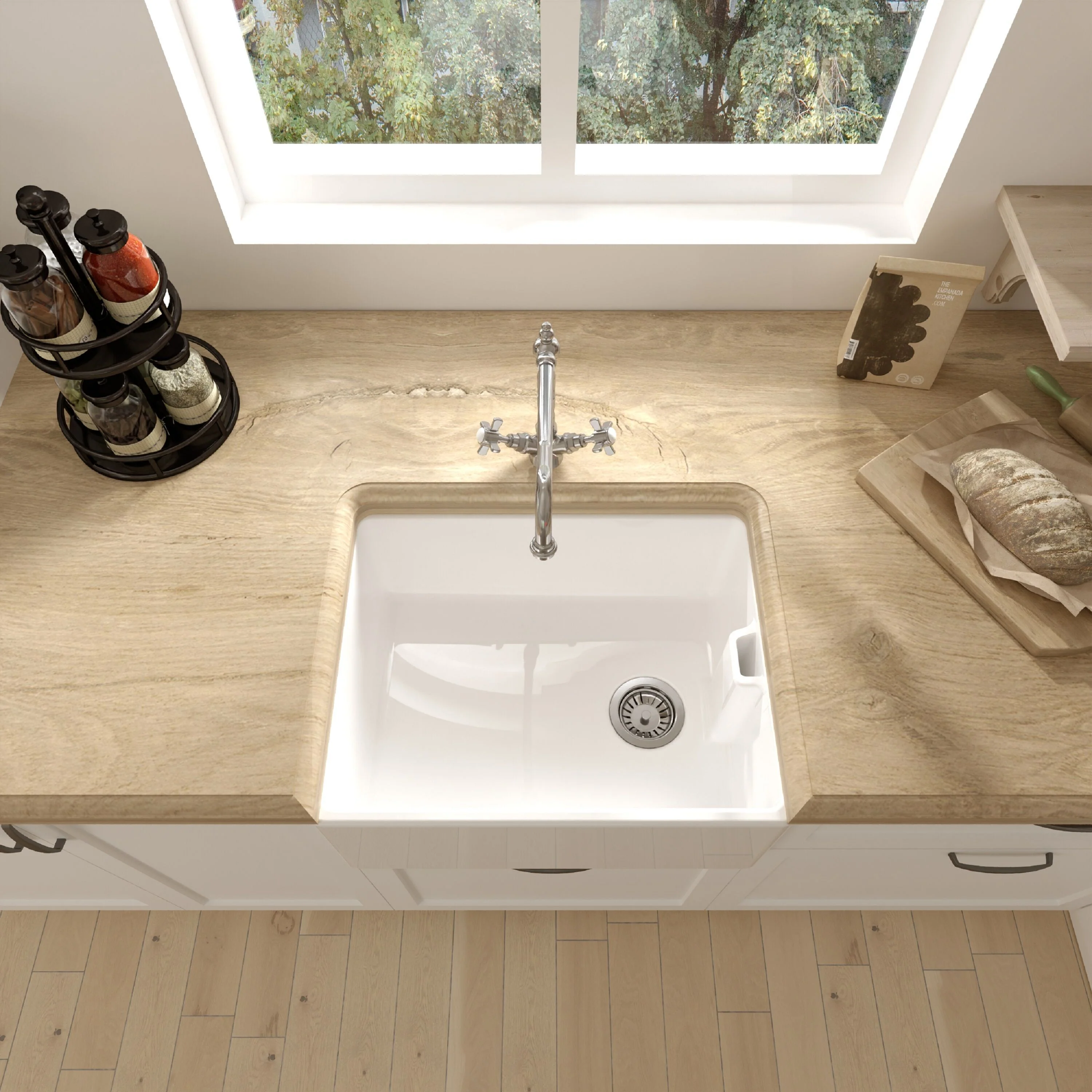 Single Bowl Fireclay Ceramic Belfast Kitchen Sink Bundle French Classic Tap & Waste - Image 3