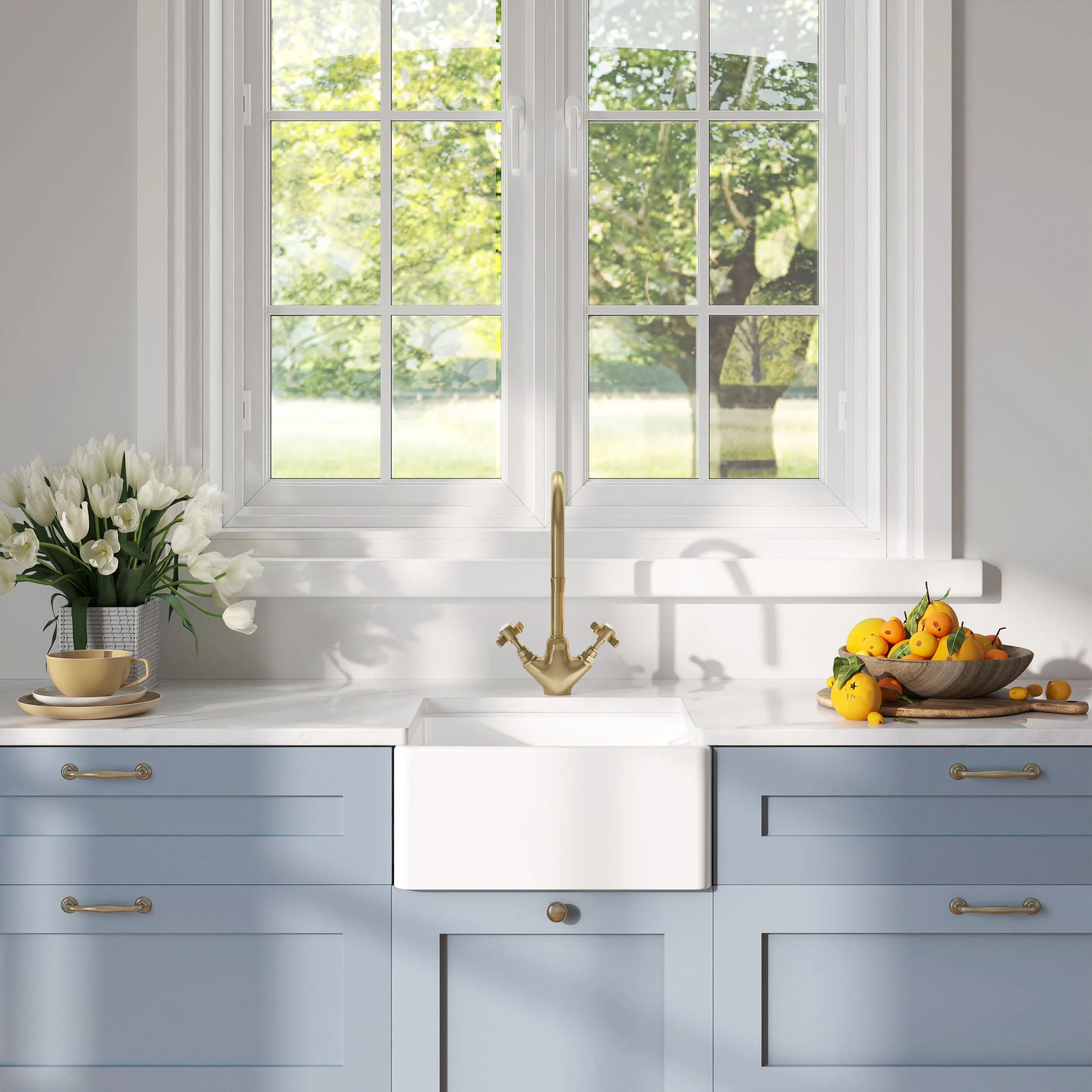 Single Bowl Fireclay Ceramic Belfast Kitchen Sink with Built In Overflow - 595mm - Multiple Colours - Image 3