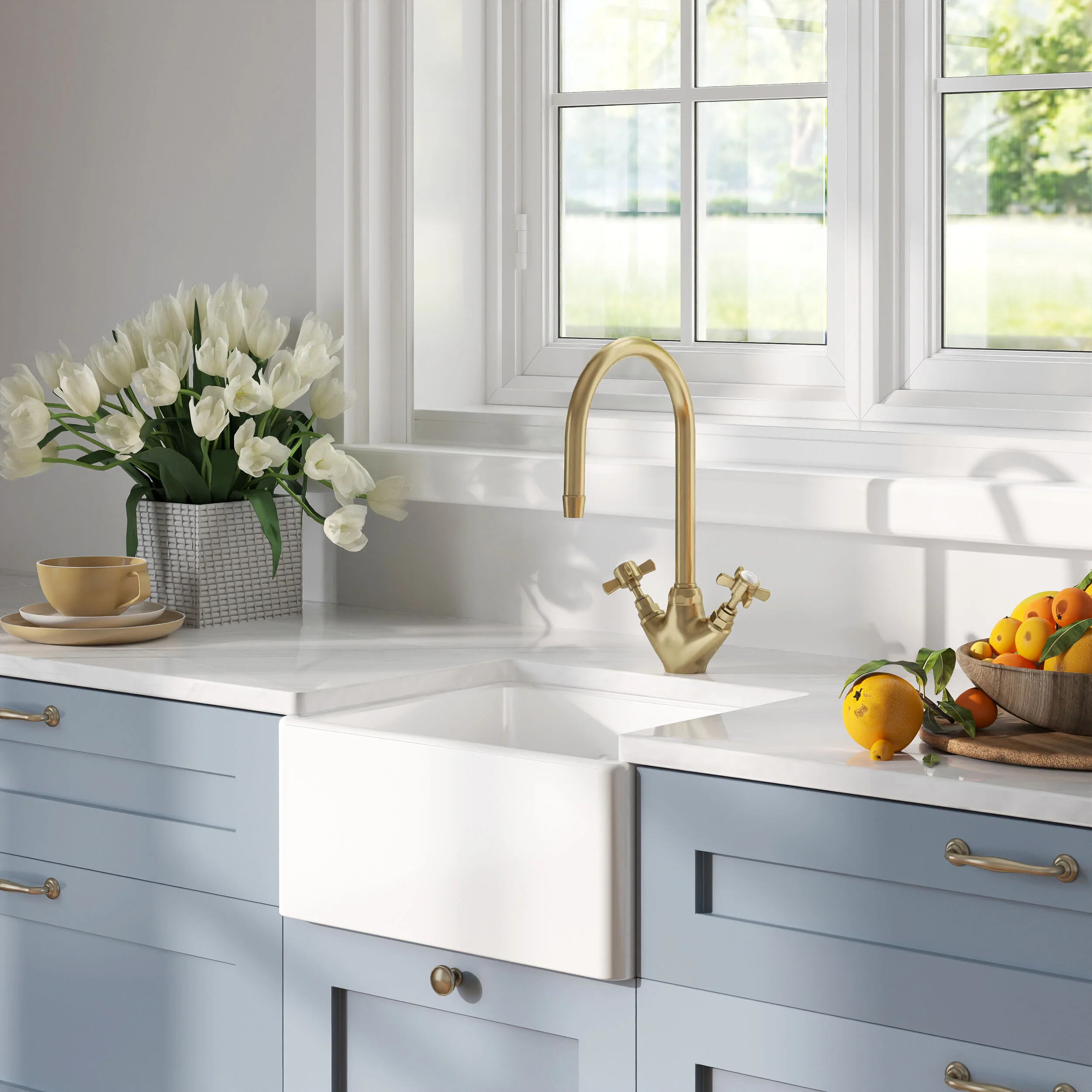 Single Bowl Fireclay Ceramic Belfast Kitchen Sink with Built In Overflow - 595mm - Multiple Colours - Image 7
