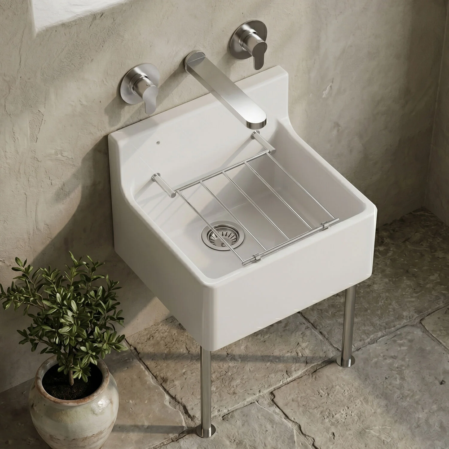 Single Bowl  Fireclay Ceramic Cleaner Sink w.Grid - Multiple Sizes and Accessories - Image 10
