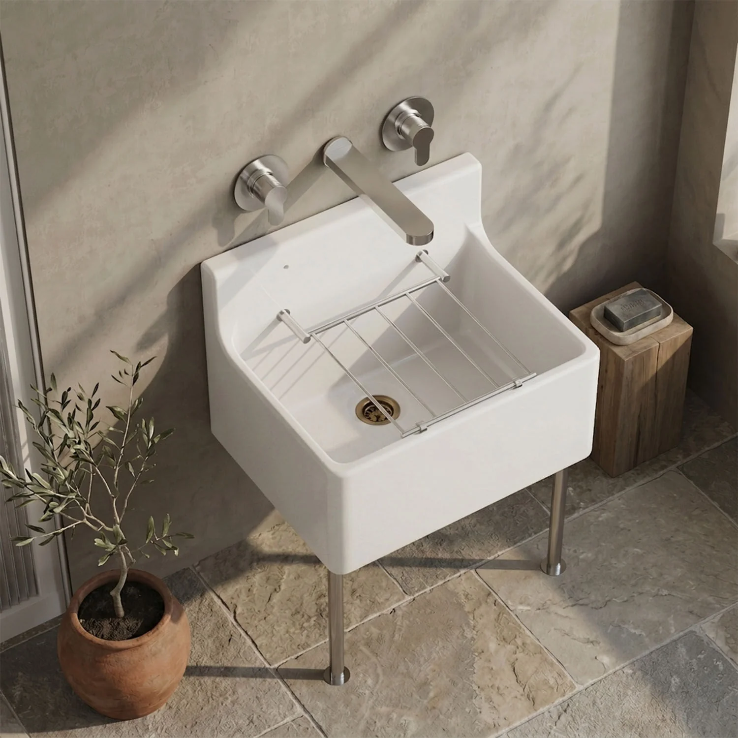 Single Bowl  Fireclay Ceramic Cleaner Sink w.Grid - Multiple Sizes and Accessories - Image 4