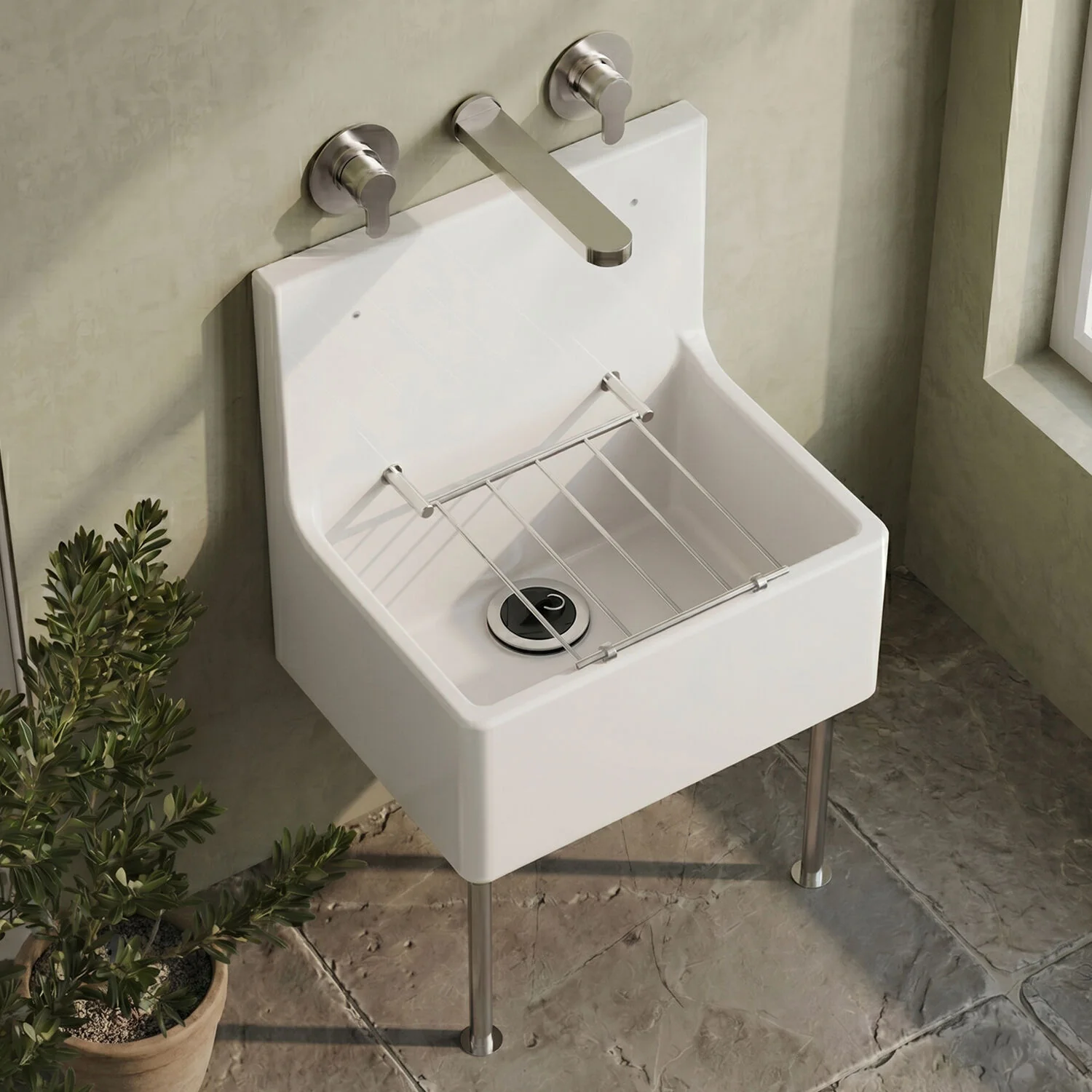 Single Bowl  Fireclay Ceramic Cleaner Sink w.Grid - Multiple Sizes and Accessories - Image 9