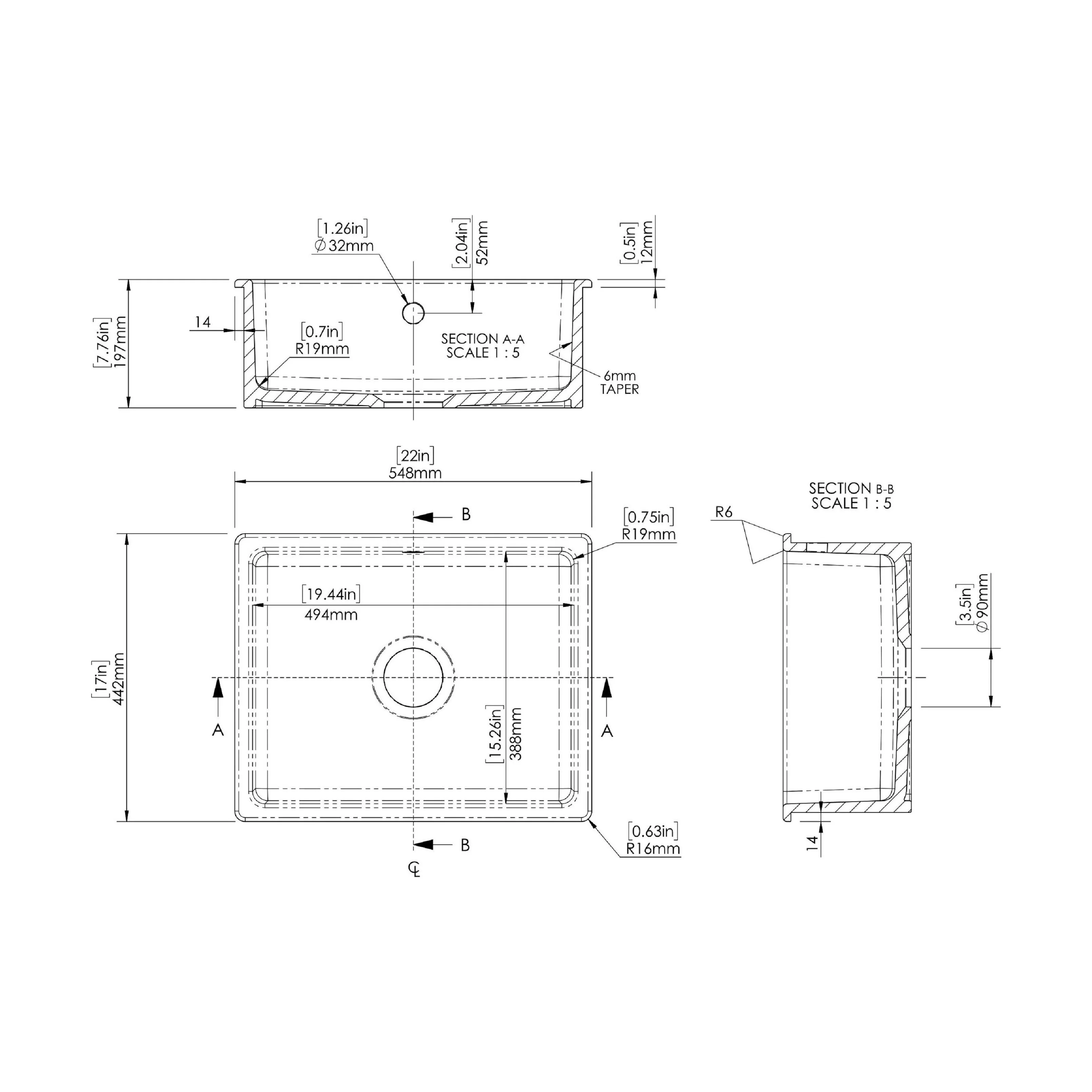 Single Bowl Fireclay Ceramic Square Undermount Kitchen Sink with Overflow - 548mm - Choice of Finish - Image 10
