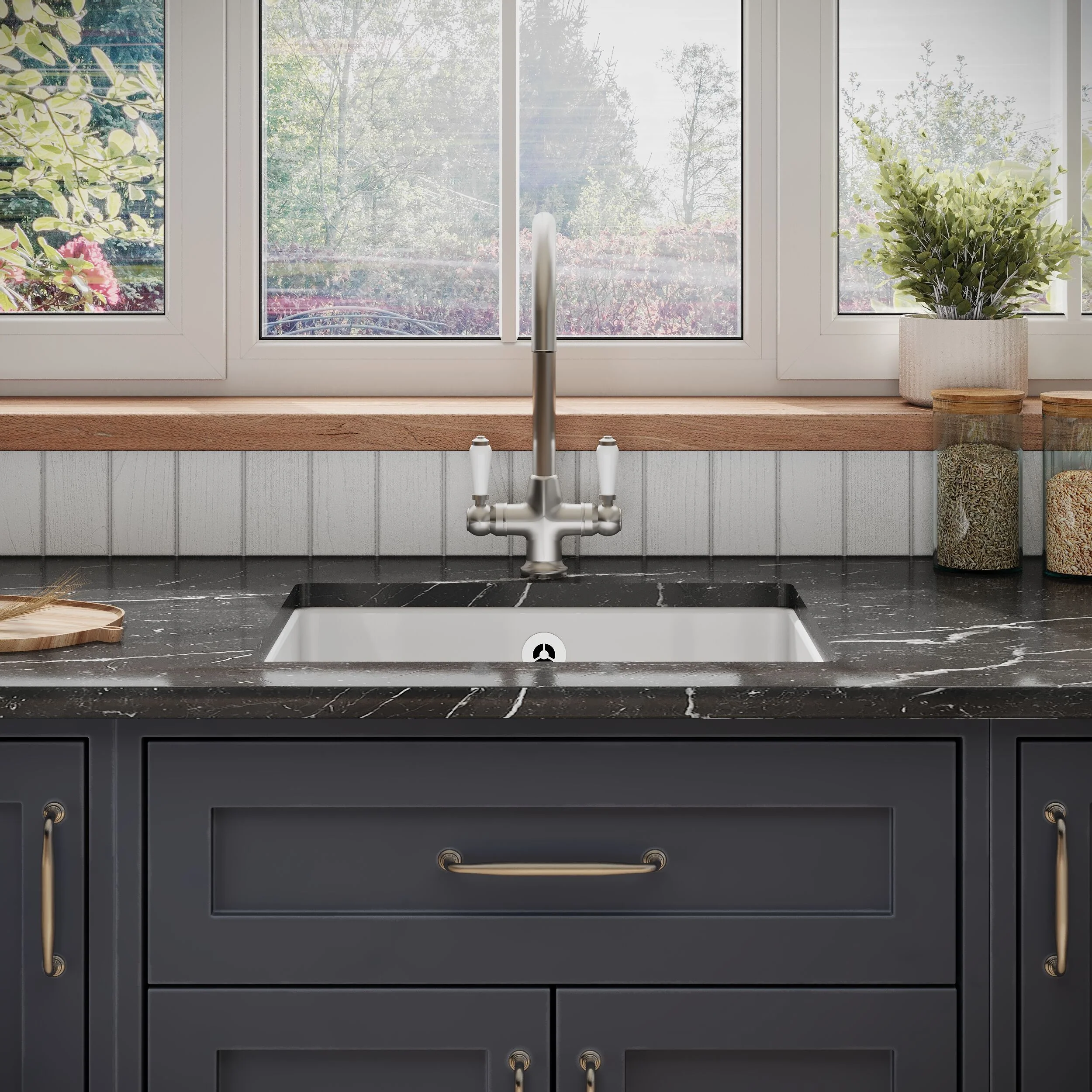 Single Bowl Fireclay Ceramic Square Undermount Kitchen Sink with Overflow - 548mm - Choice of Finish - Image 3