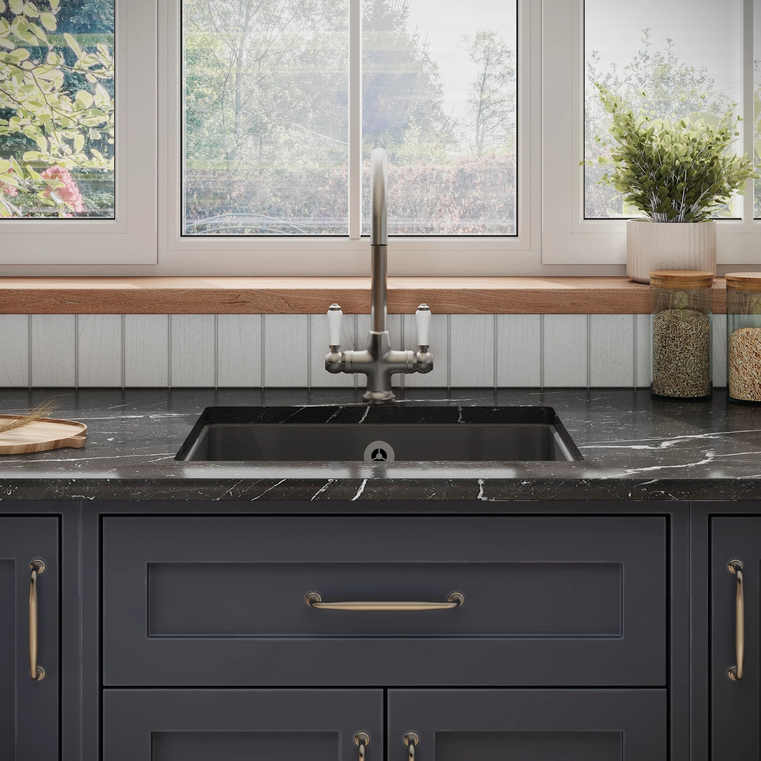 Single Bowl Fireclay Ceramic Square Undermount Kitchen Sink with Overflow - 548mm - Choice of Finish - Image 4