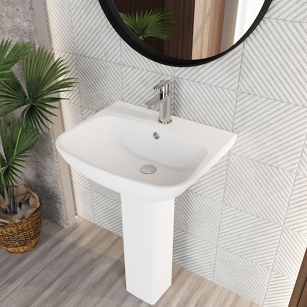 Hilderstone Modern 1 Tap Hole Basin and Pedestal - 545mm - Image 3