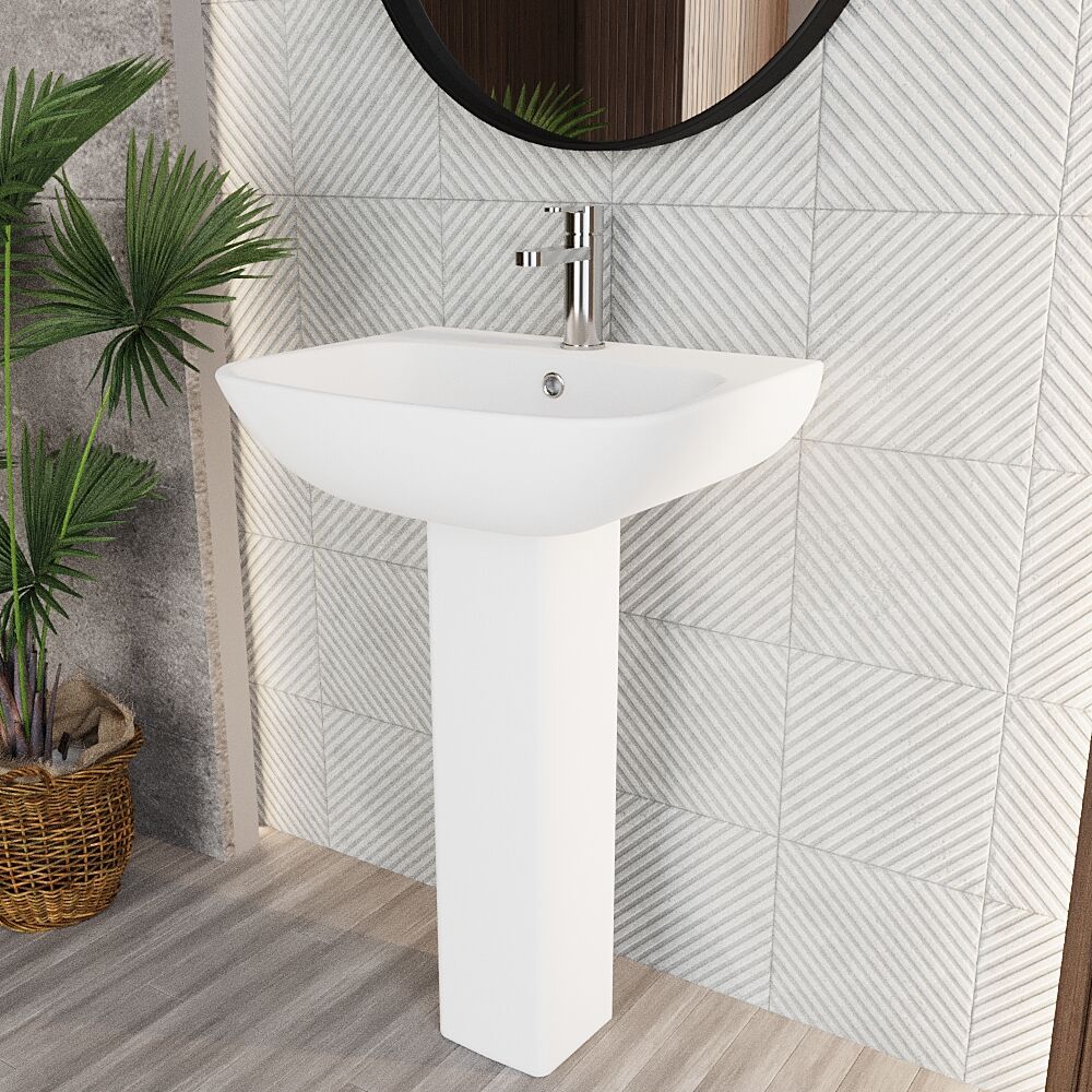 Hilderstone Modern 1 Tap Hole Basin and Pedestal - 545mm - Image 4