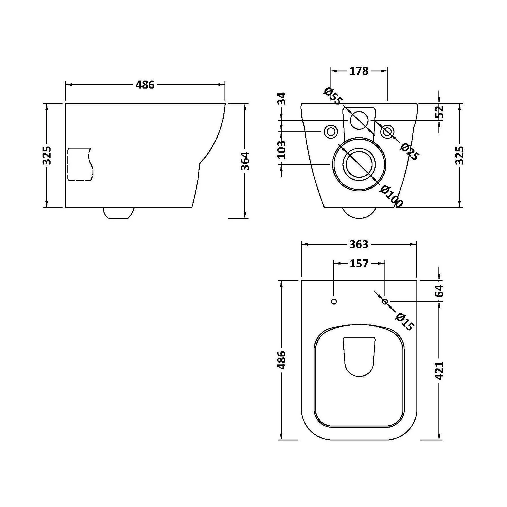 Hilderstone Modern Wall Hung Toilet Pan with Soft Close Seat - Image 5