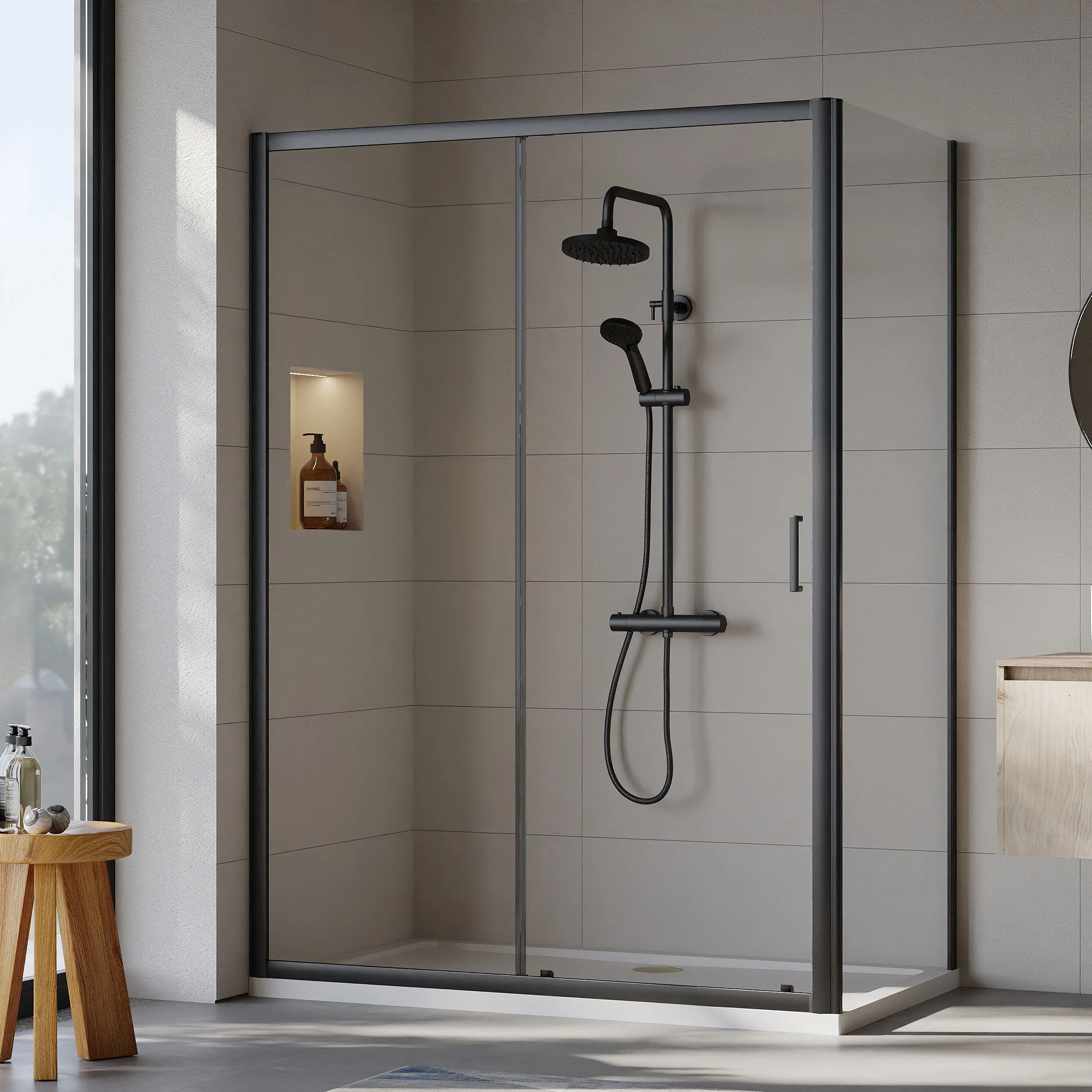 Almington Sliding Shower Door, Side Panel and Shower Tray - Choice of Size and Finish - Image 100