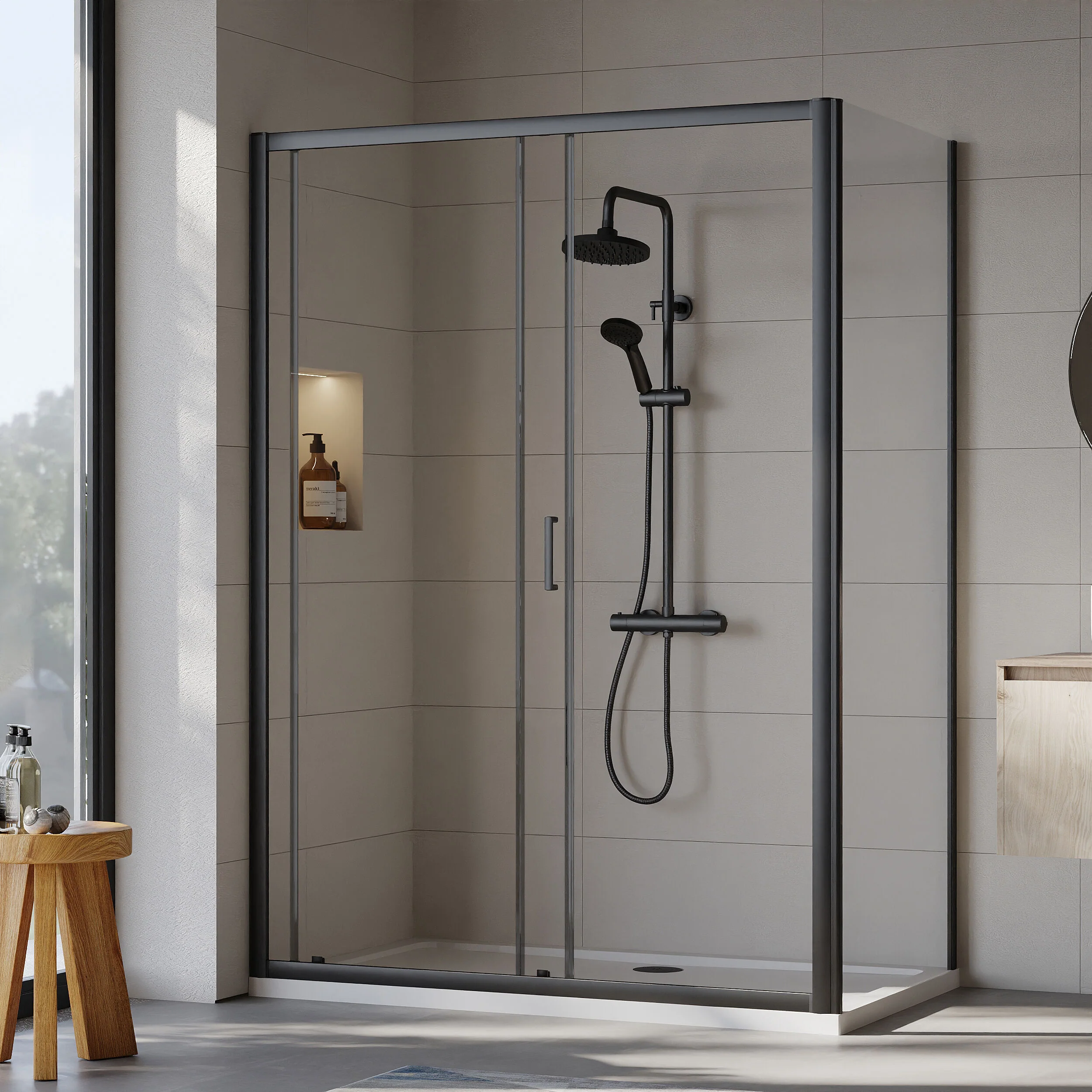 Almington Sliding Shower Door, Side Panel and Shower Tray - Choice of Size and Finish - Image 101