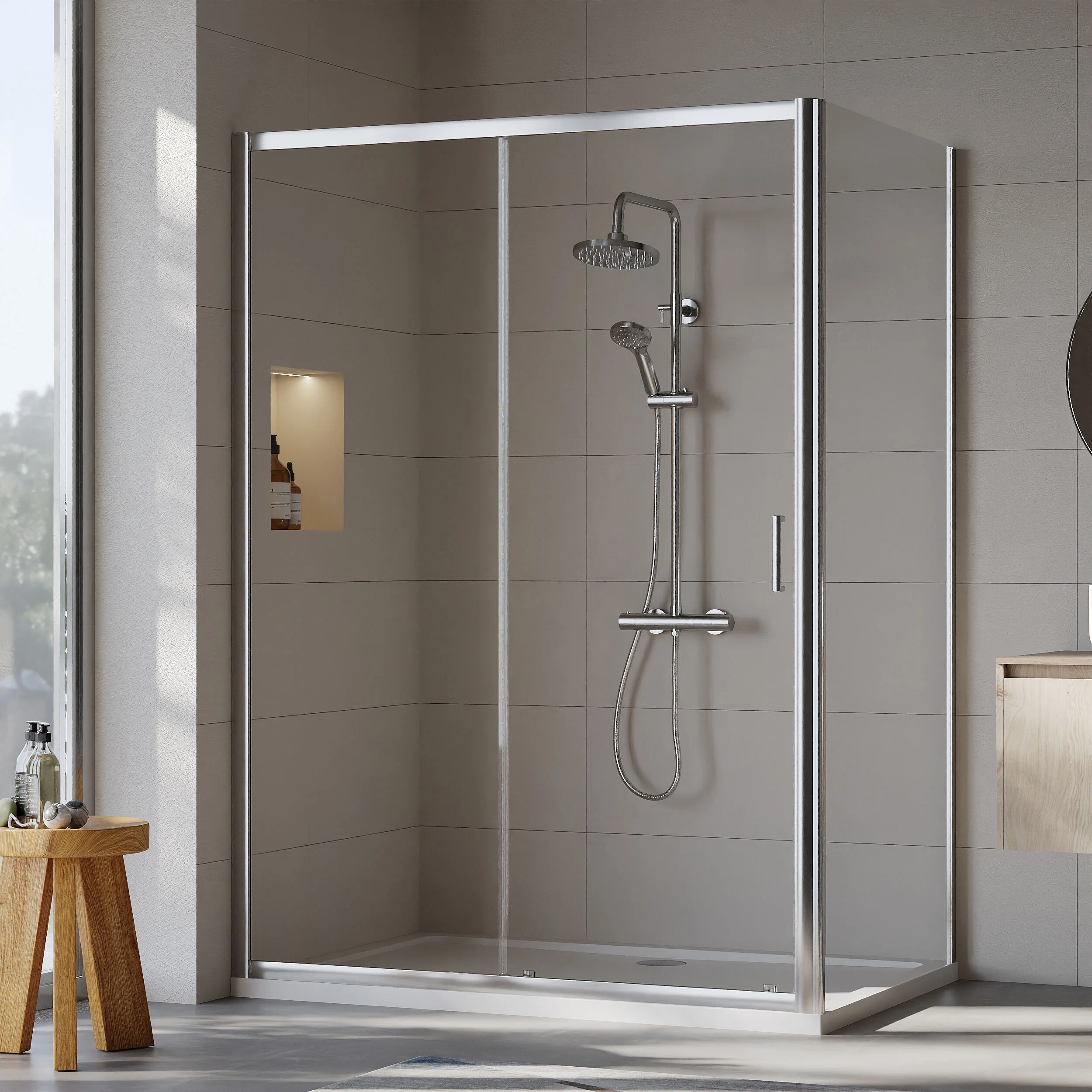 Almington Sliding Shower Door, Side Panel and Shower Tray - Choice of Size and Finish - Image 102