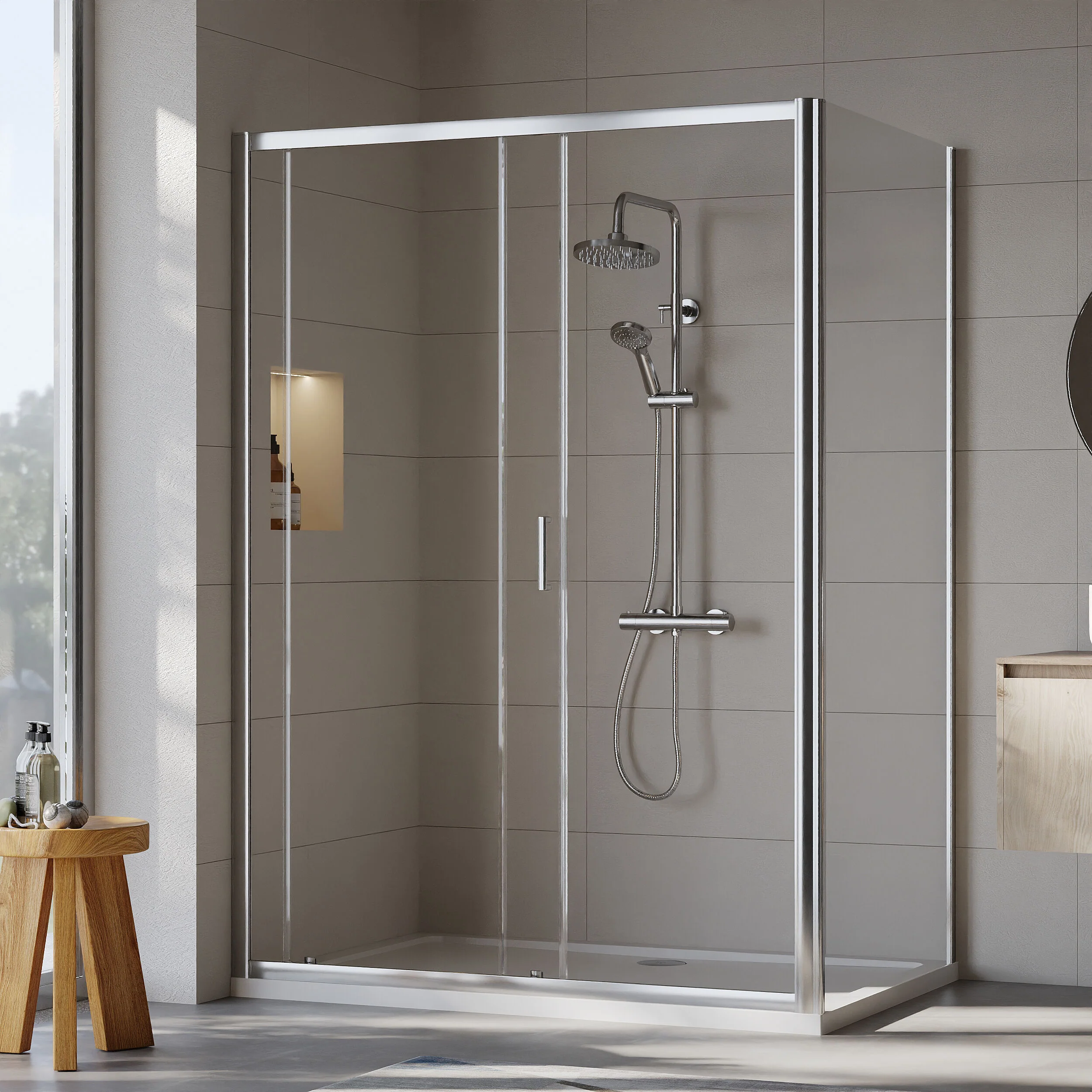 Almington Sliding Shower Door, Side Panel and Shower Tray - Choice of Size and Finish - Image 103