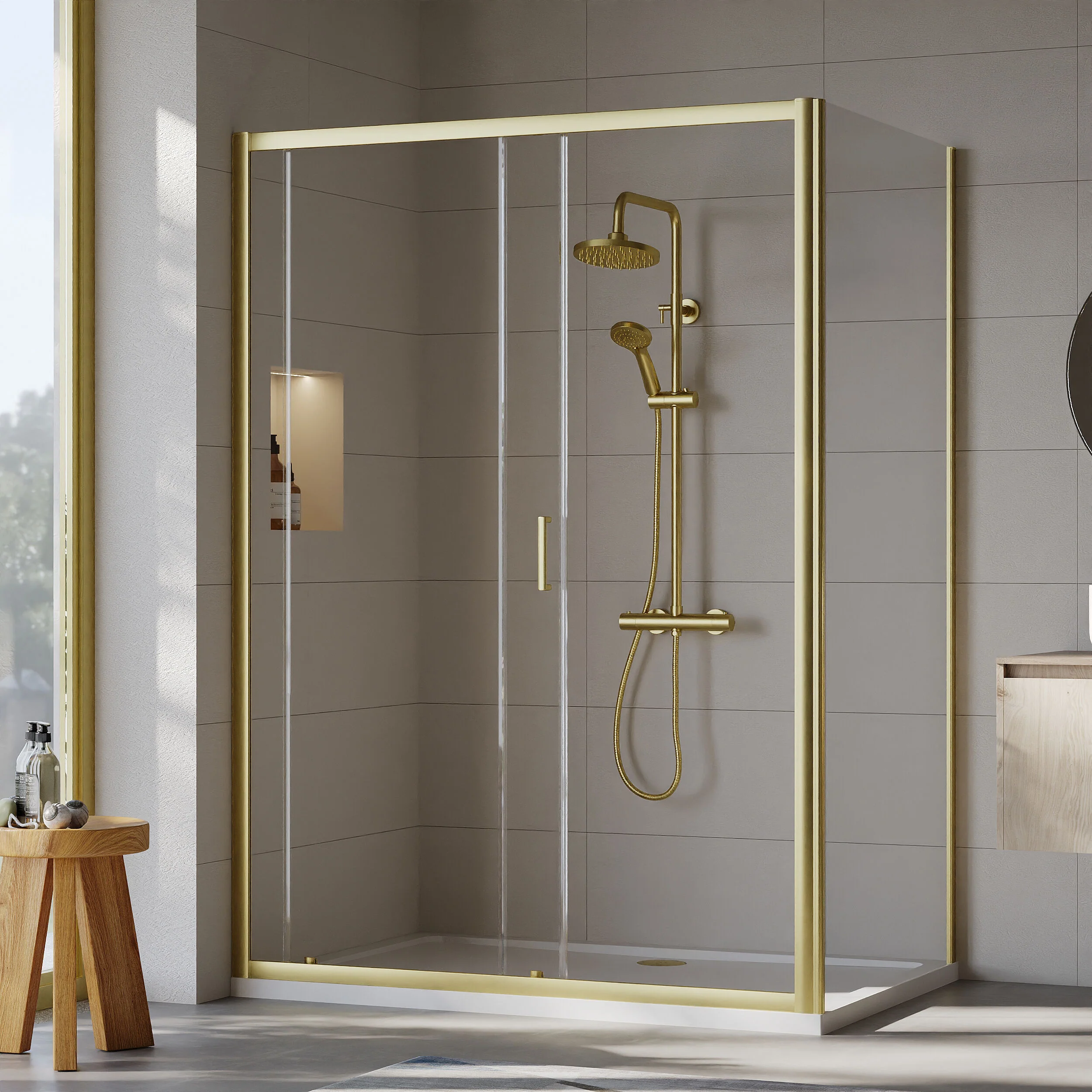 Almington Sliding Shower Door, Side Panel and Shower Tray - Choice of Size and Finish - Image 105