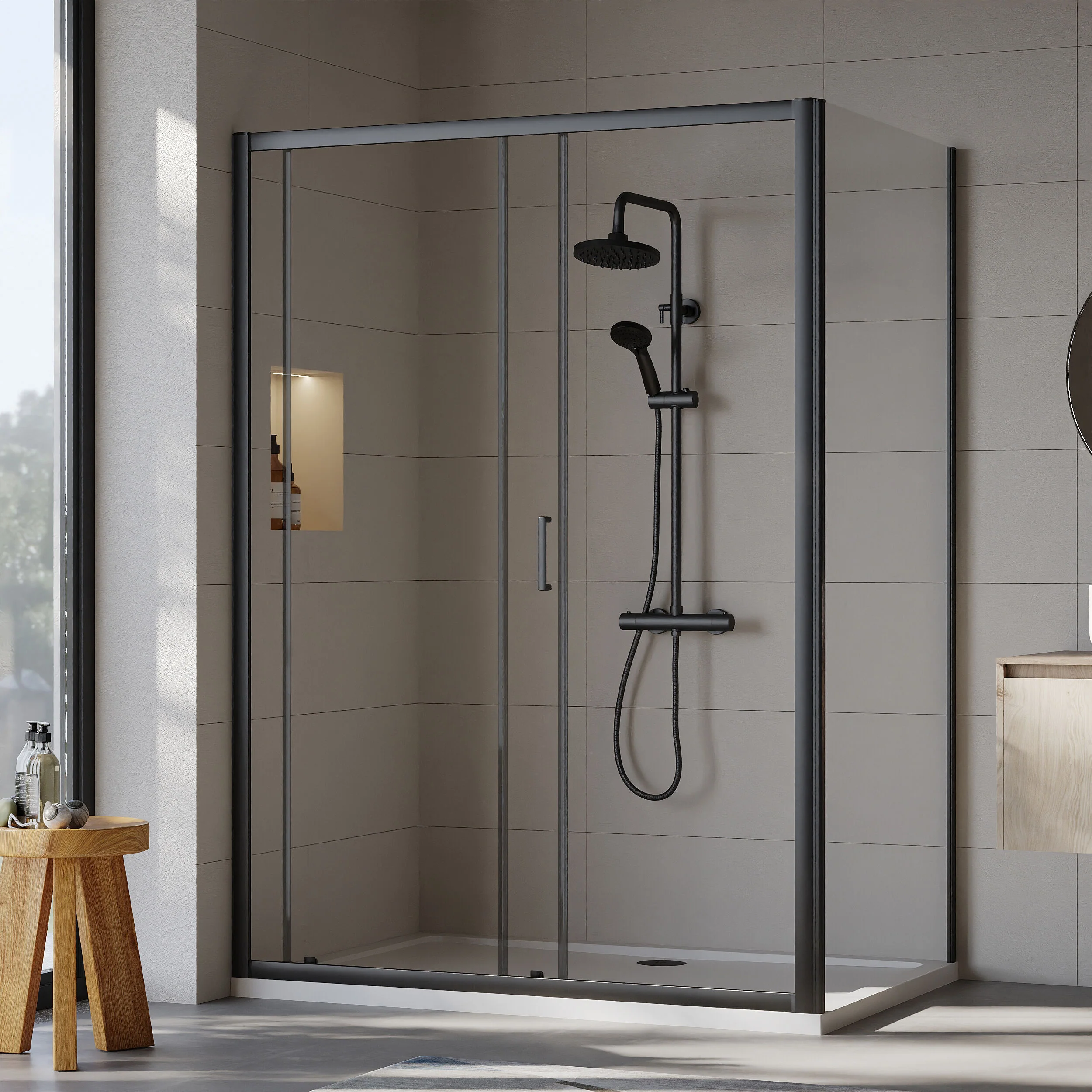 Almington Sliding Shower Door, Side Panel and Shower Tray - Choice of Size and Finish - Image 107