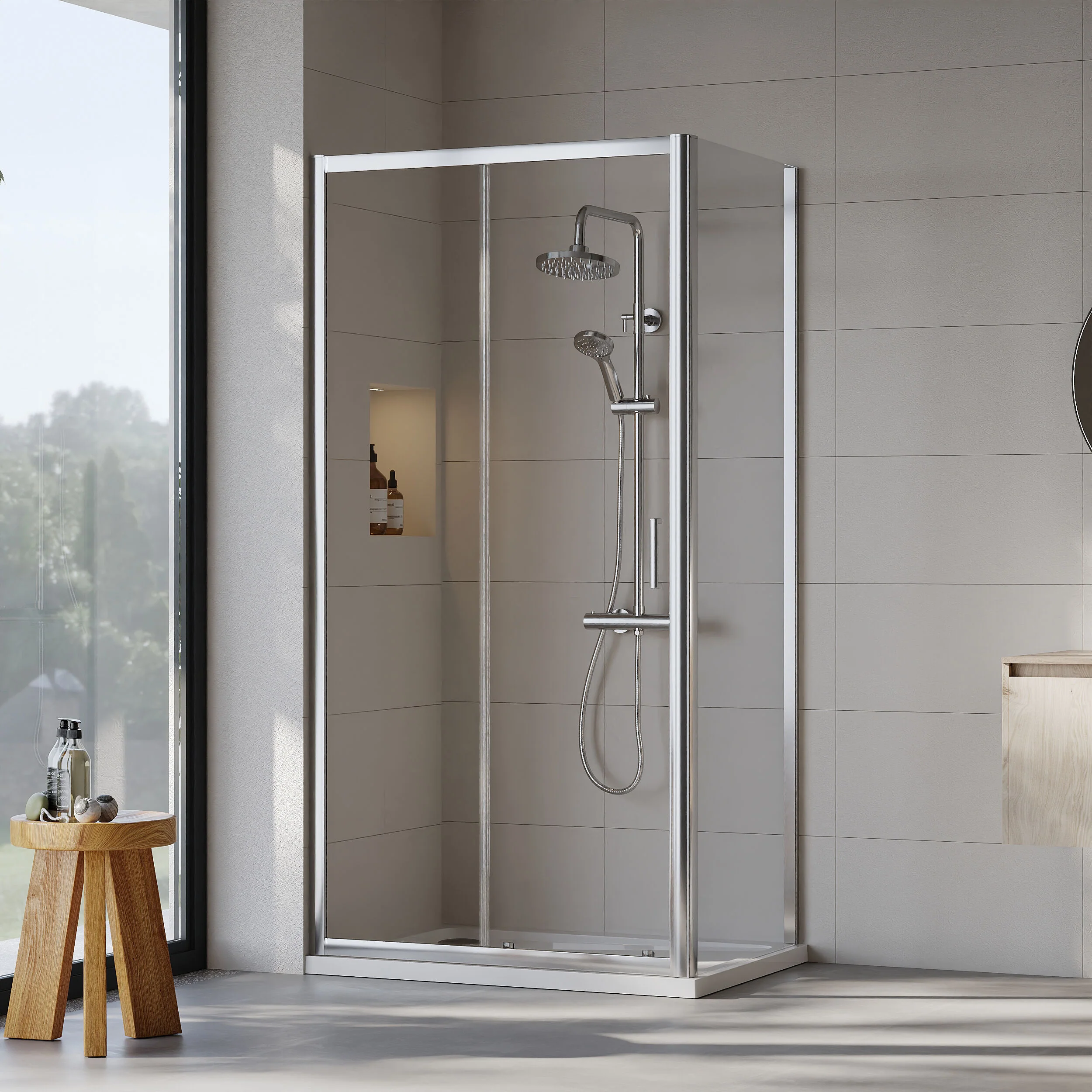 Almington Sliding Shower Door, Side Panel and Shower Tray - Choice of Size and Finish - Image 38