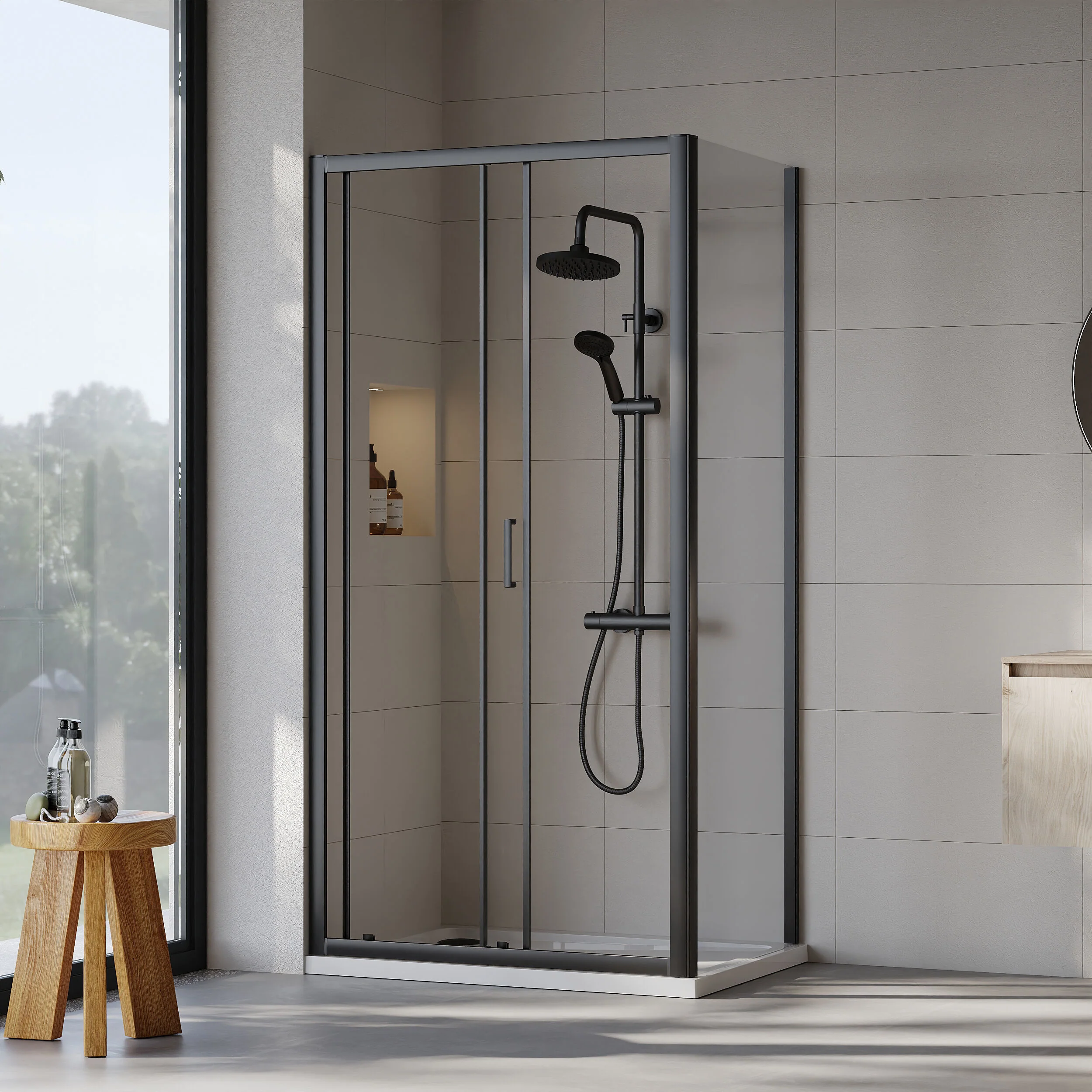 Almington Sliding Shower Door, Side Panel and Shower Tray - Choice of Size and Finish - Image 41
