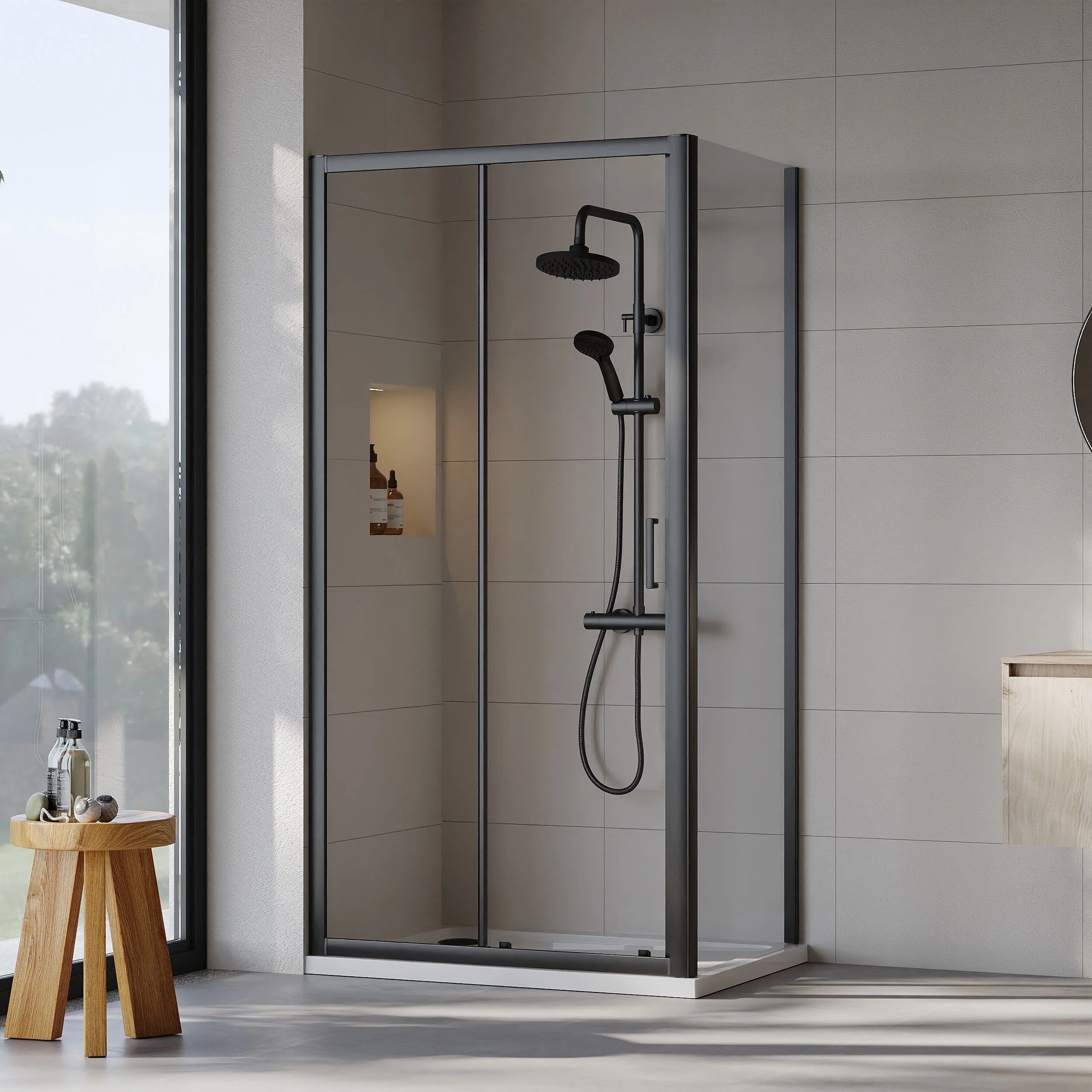 Almington Sliding Shower Door, Side Panel and Shower Tray - Choice of Size and Finish - Image 42