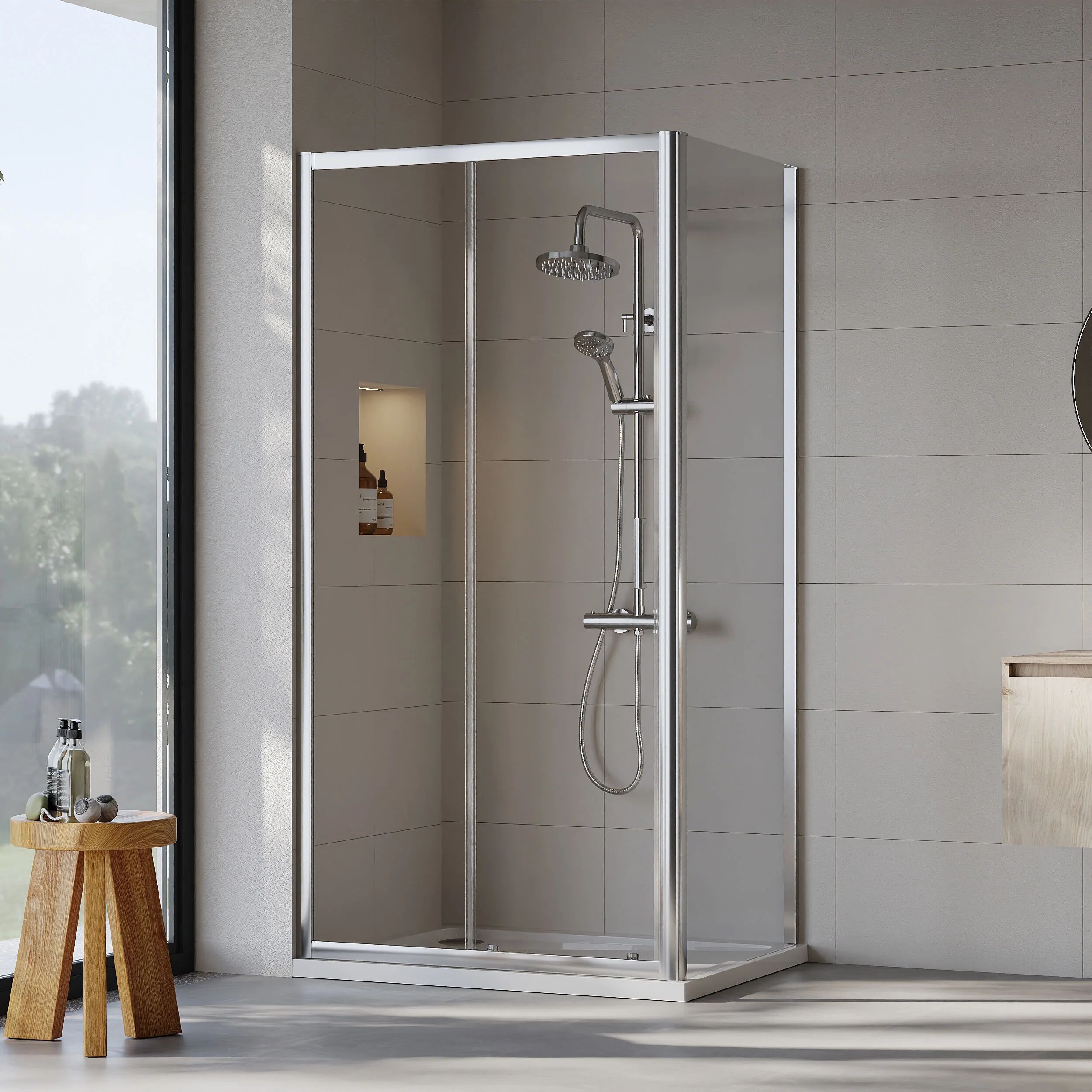 Almington Sliding Shower Door, Side Panel and Shower Tray - Choice of Size and Finish - Image 43