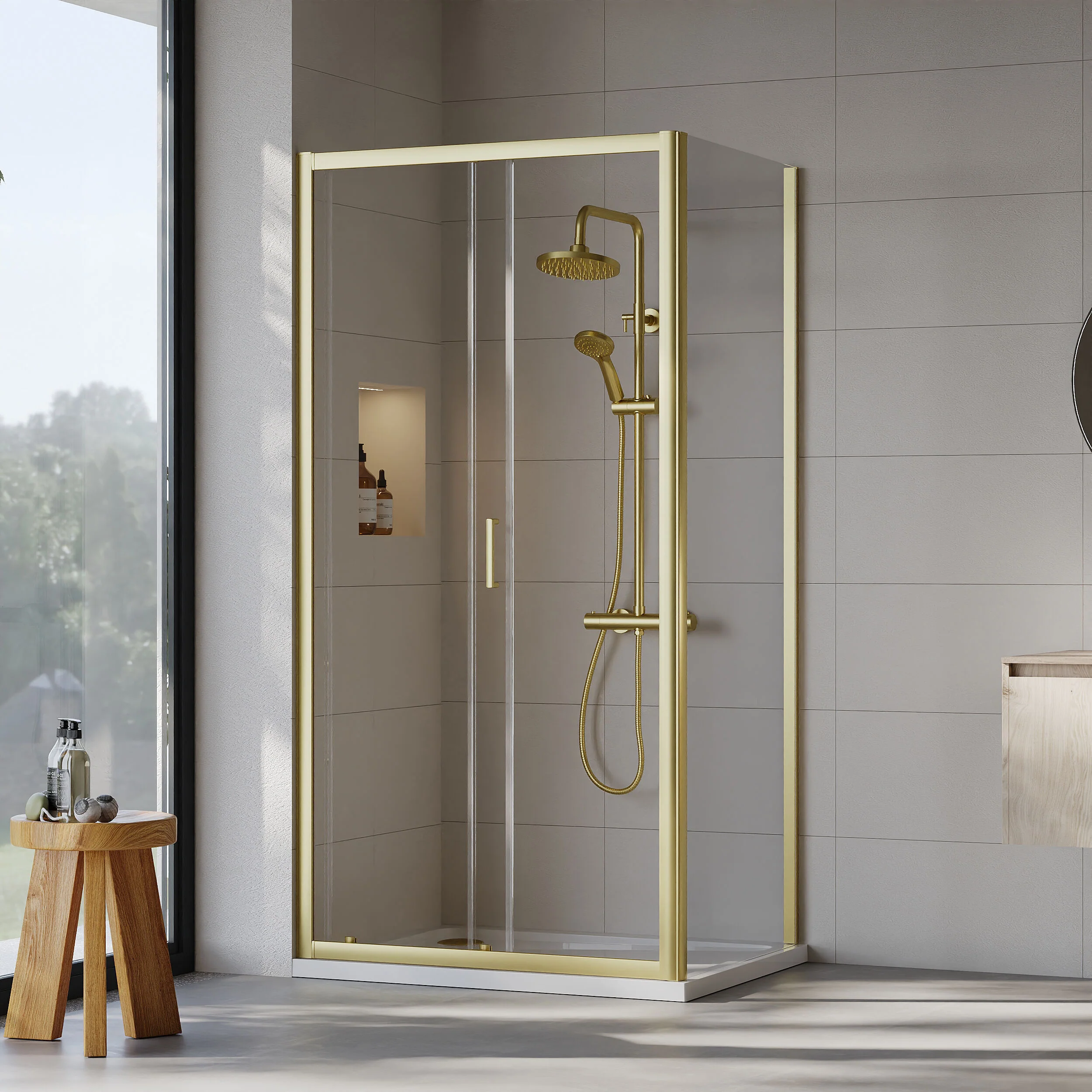 Almington Sliding Shower Door, Side Panel and Shower Tray - Choice of Size and Finish - Image 45